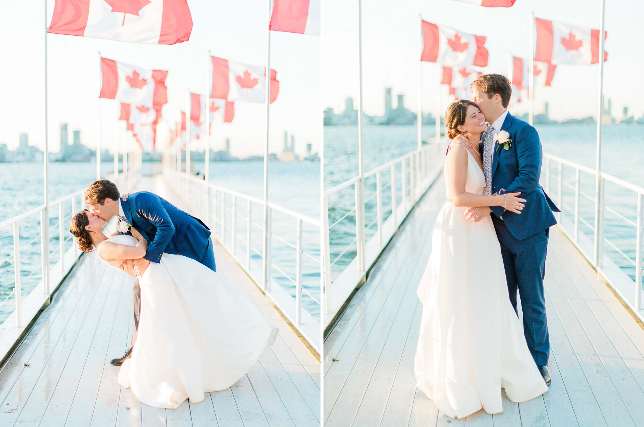 bride and groom posing naturally for candid sunset portraits during their wedding at the rcyc toronto