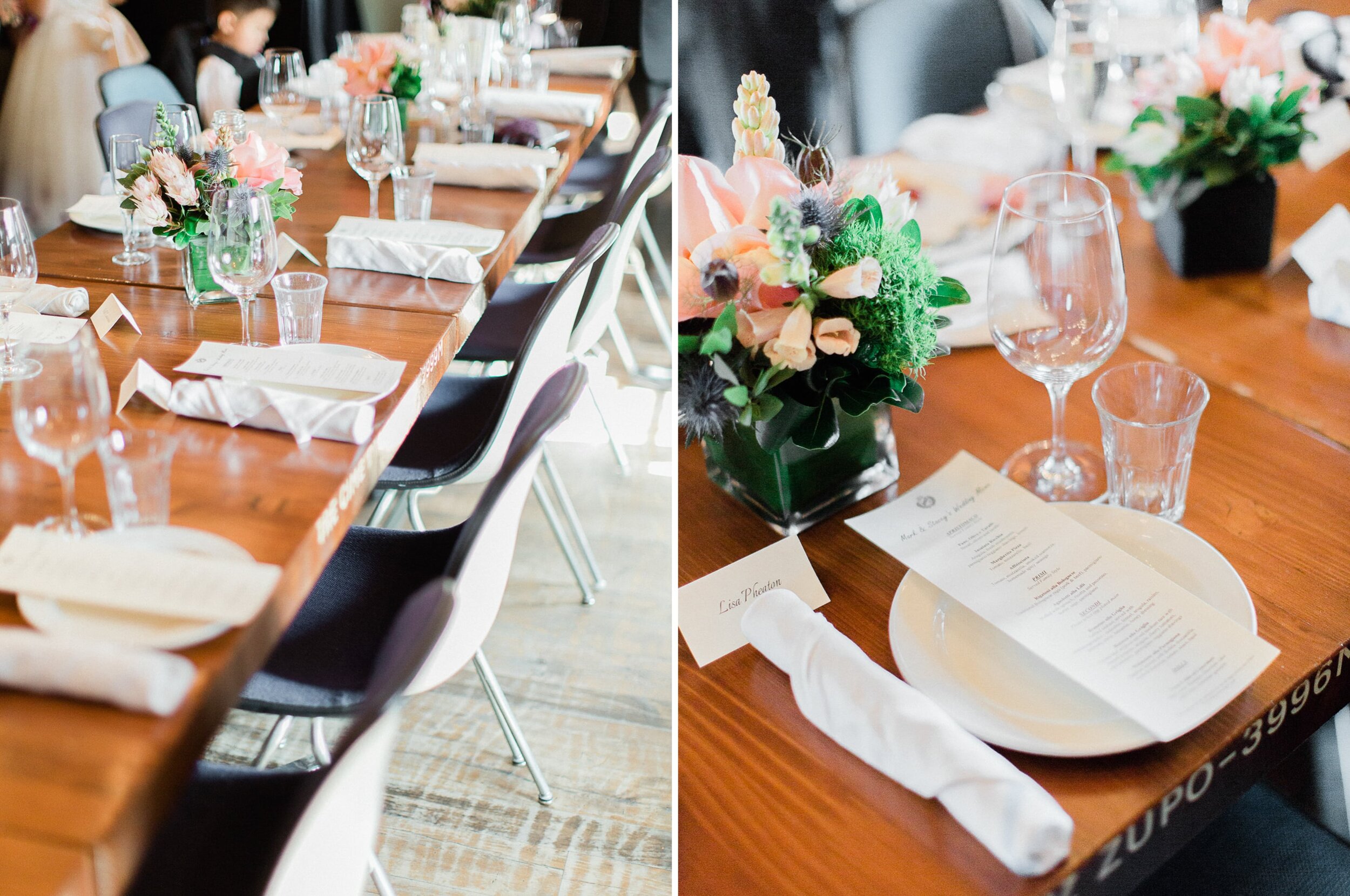 reception floral details from an intimate downtown toronto wedding at terroni restaurant