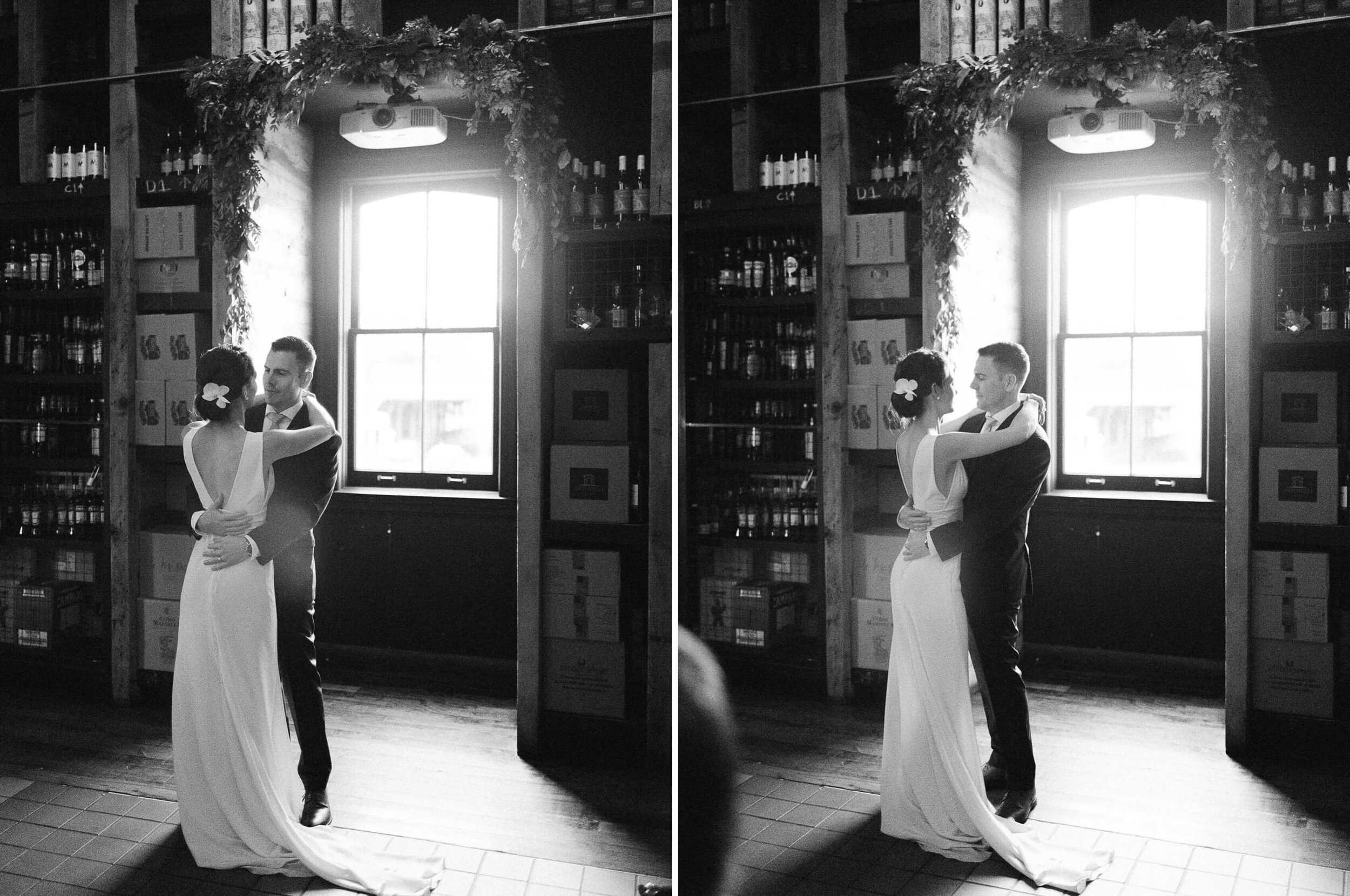 candid emotional first dance moment at an intimate downtown toronto wedding at terroni restaurant