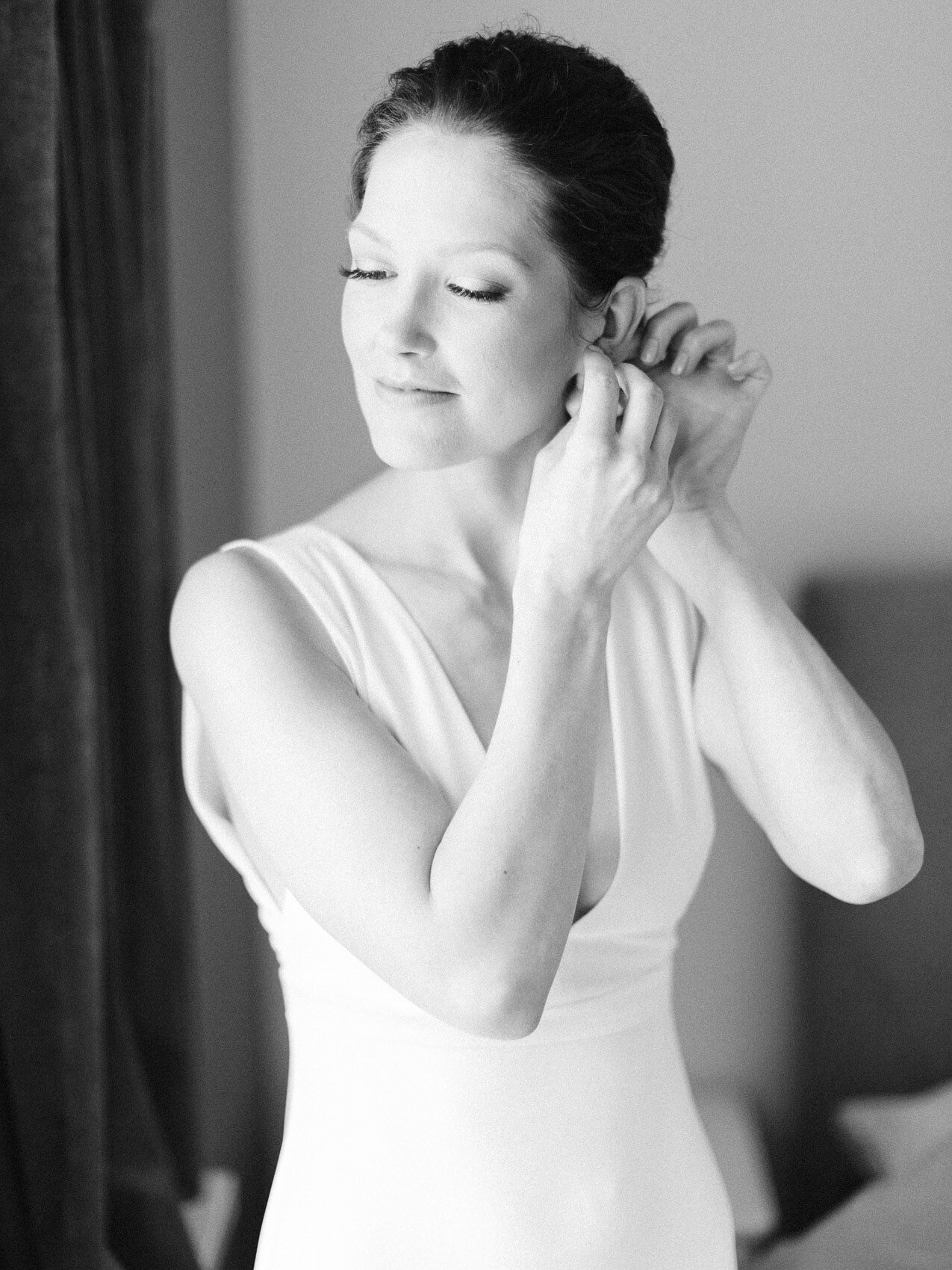 Candid portrait of a bride getting ready from an intimate downtown toronto wedding at terroni restaurant