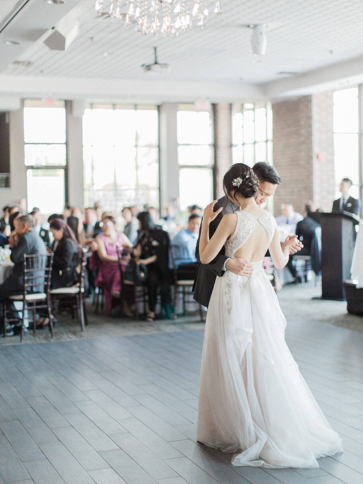 candid first dance photo at a wedding at the manor