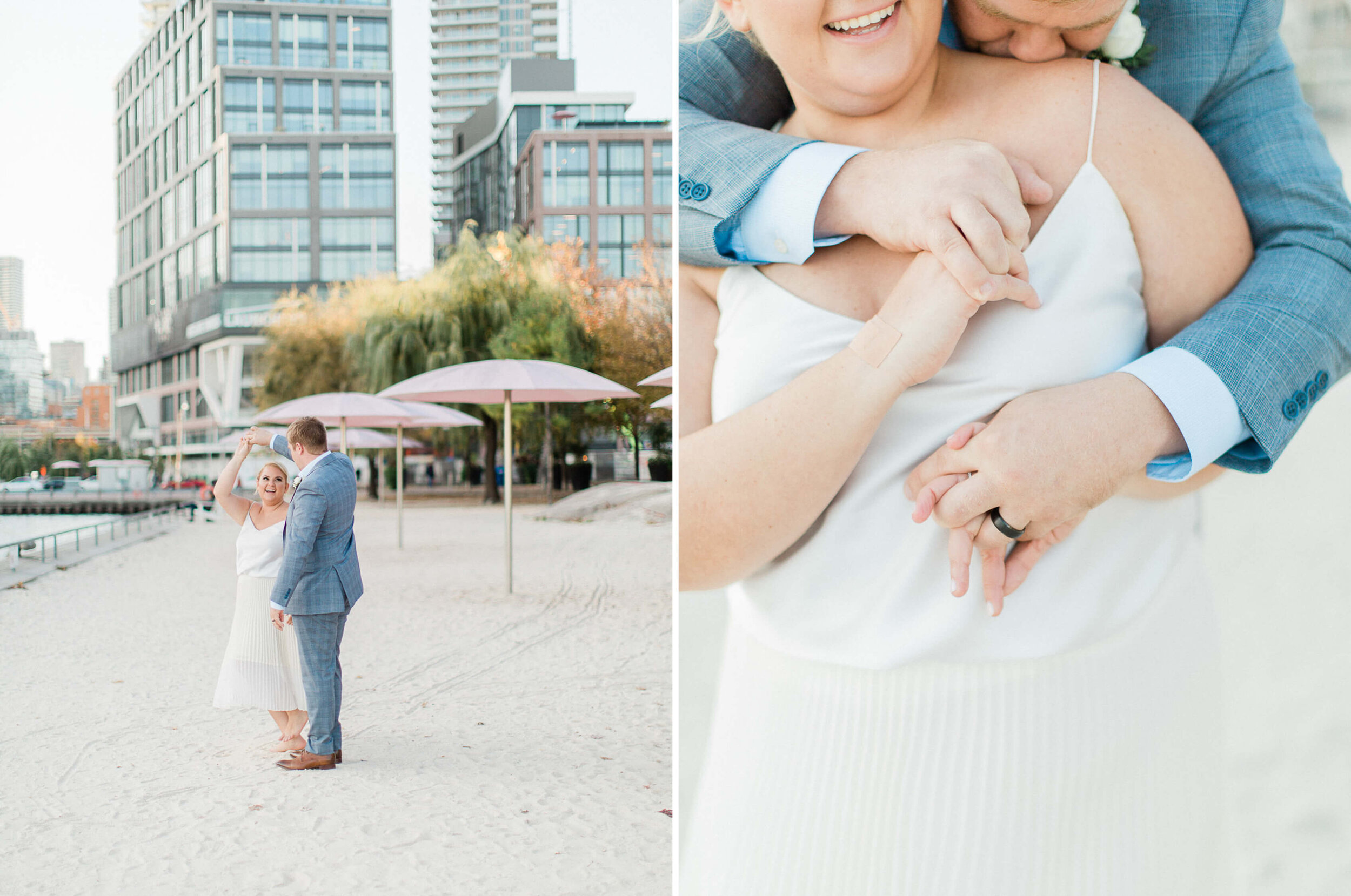 candid couple posing naturally for their wedding photos at their elopement at sugar beach