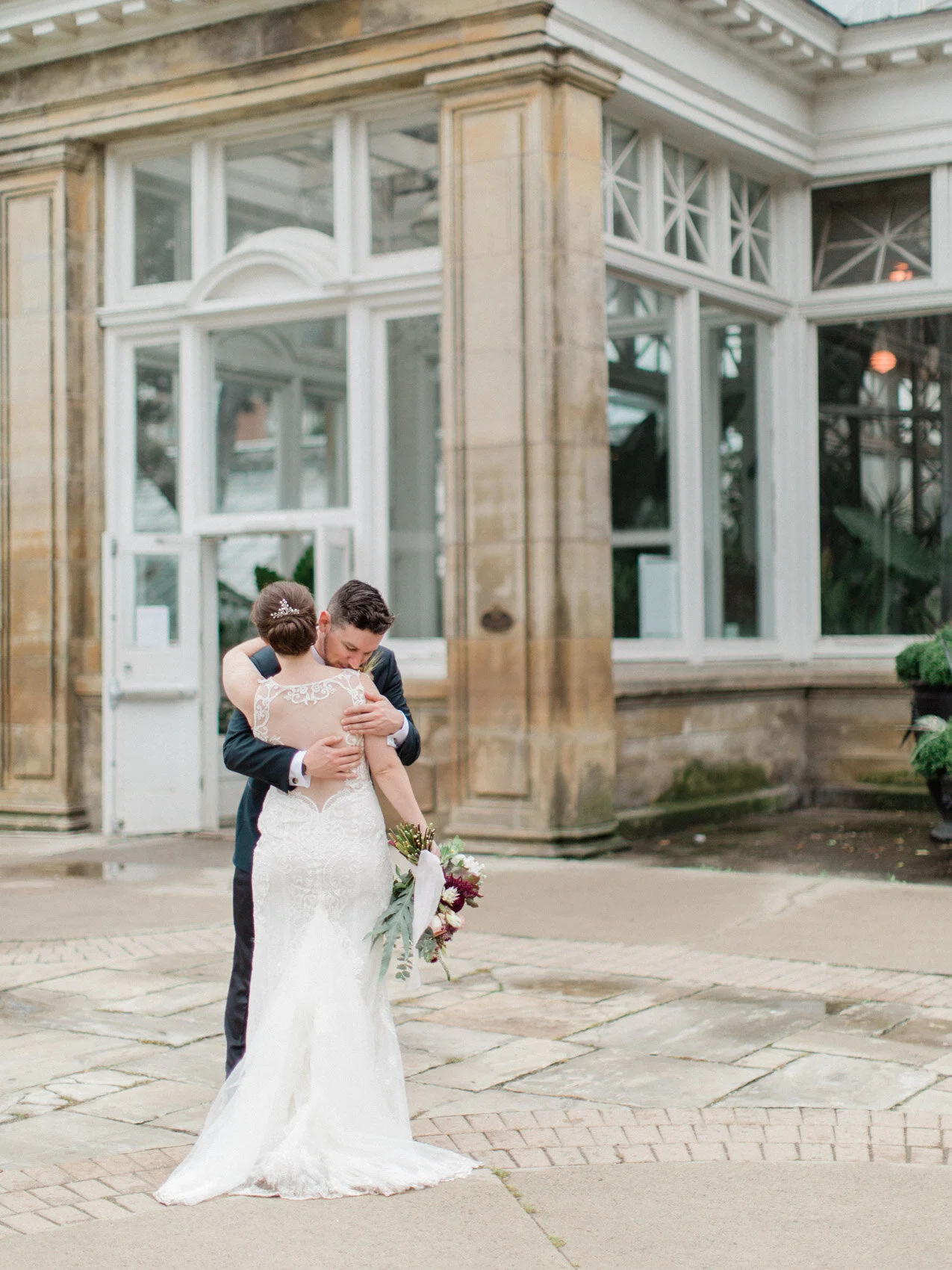 bride and groom posed naturally at allen gardens wedding