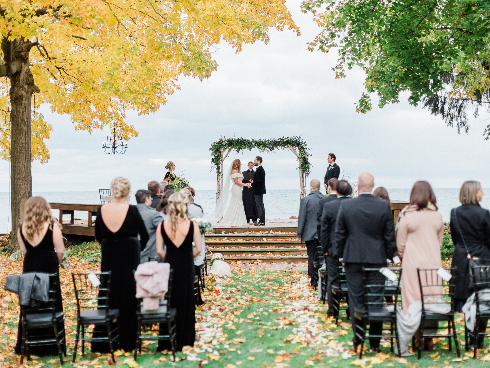 an intimate fall backyard wedding overlooking Georgian Bay 