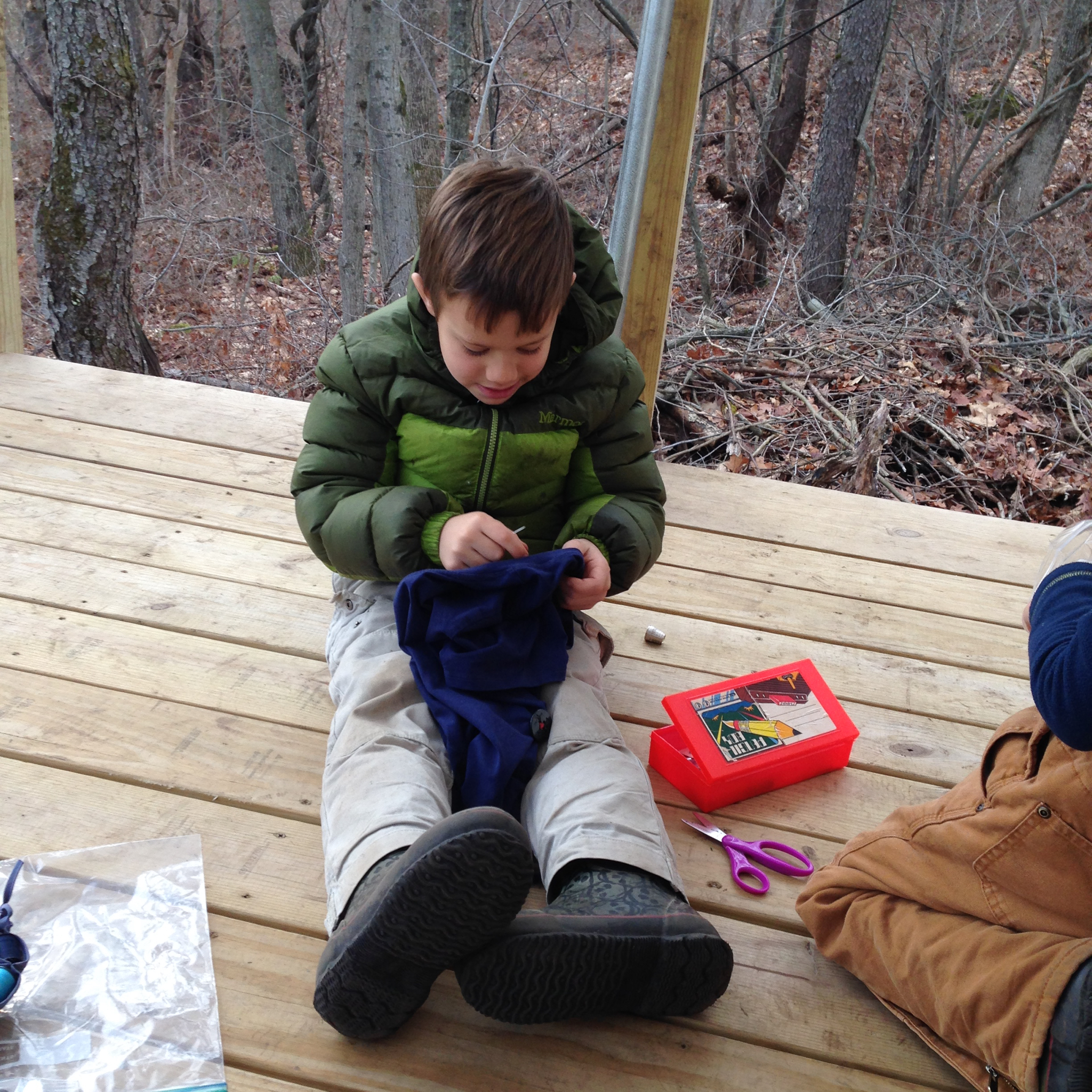 The boys loved making clothes they could wear. They spent about 4 1/2 hours (with some breaks to run around) incredibly focused on this challenging fine-motor and spacial-learning process.