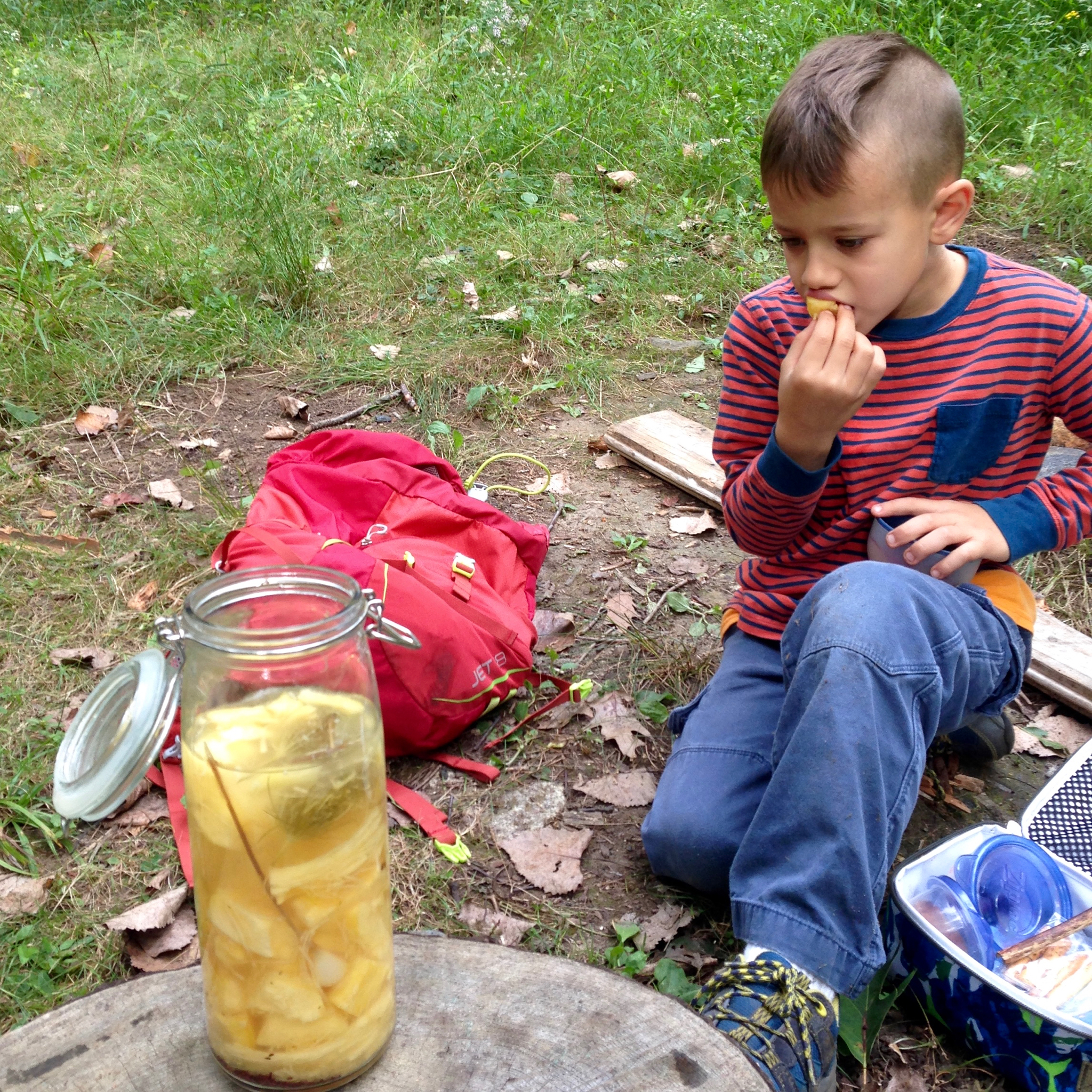 Enjoying the fruits of our labor: two weeks before we prepared fermented pickles with spaghetti squash from the Three Sisters Garden, foraged ramp bulbs, Queen Anne's Lace seeds, and garlic mustard seeds. Yum!