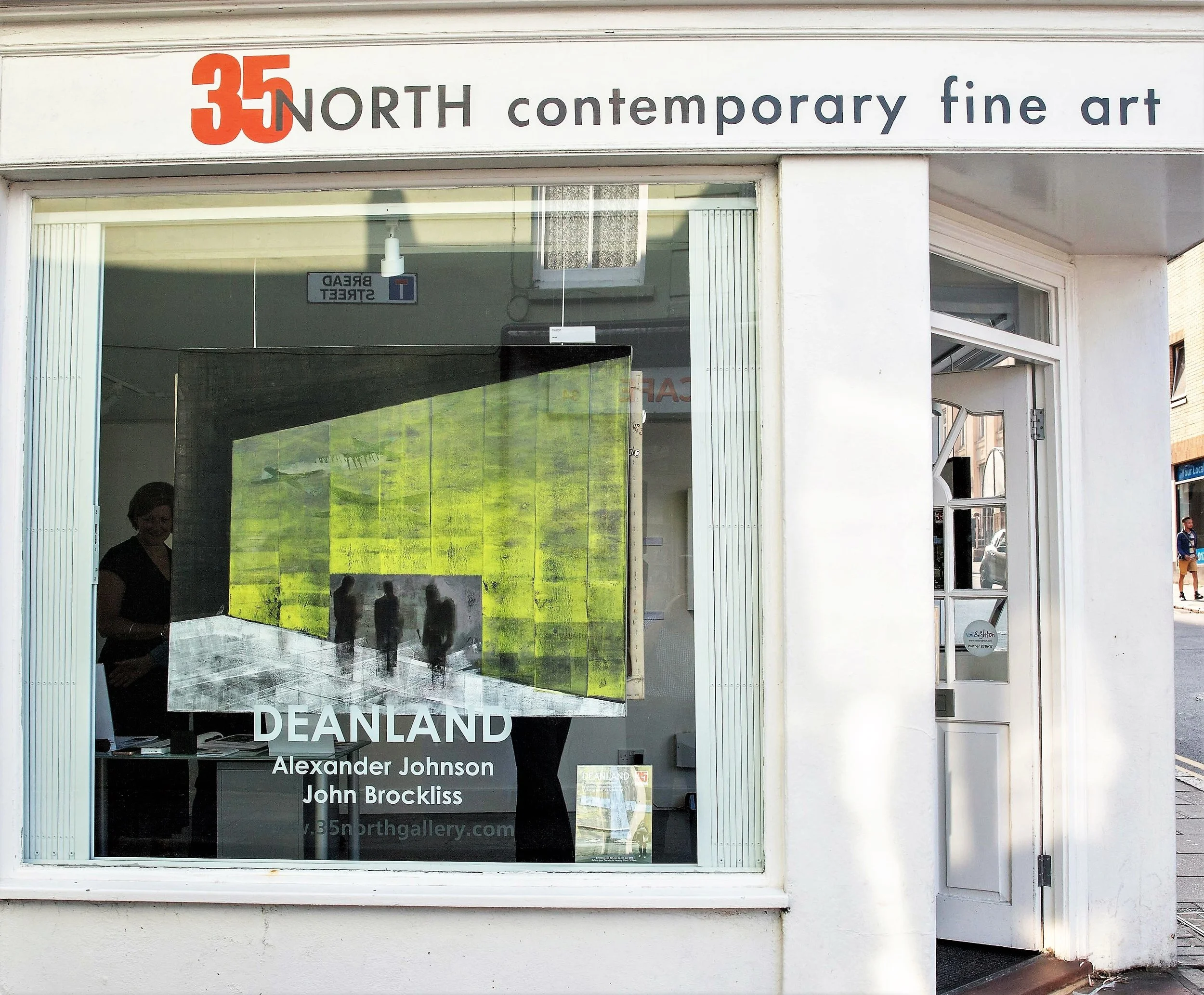 SQUADRON oil on canvas (sold) in the window of the Deanland exhibition 35 North Contemporary Fine Art, Brighton, June/July 2018.