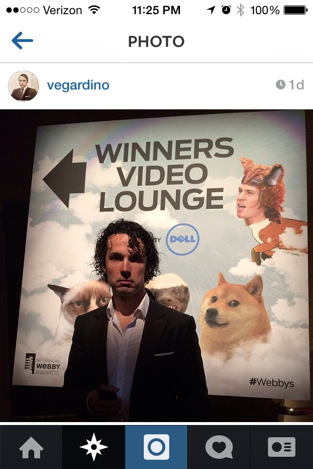 And the icing on the cake...? Bård Ylvisåker of the comedy duo Ylvis posing in front of his Fox character. 