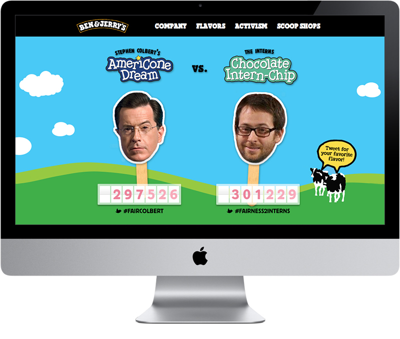 Lastly, we kept track of the social chatter to gauge as to which side was gaining more traction. If it was Colbert, then AmeriCone Dream was safe in the grocery freezer. But if the interns gained momentum, for a limited time, Chocolate Intern-Chip