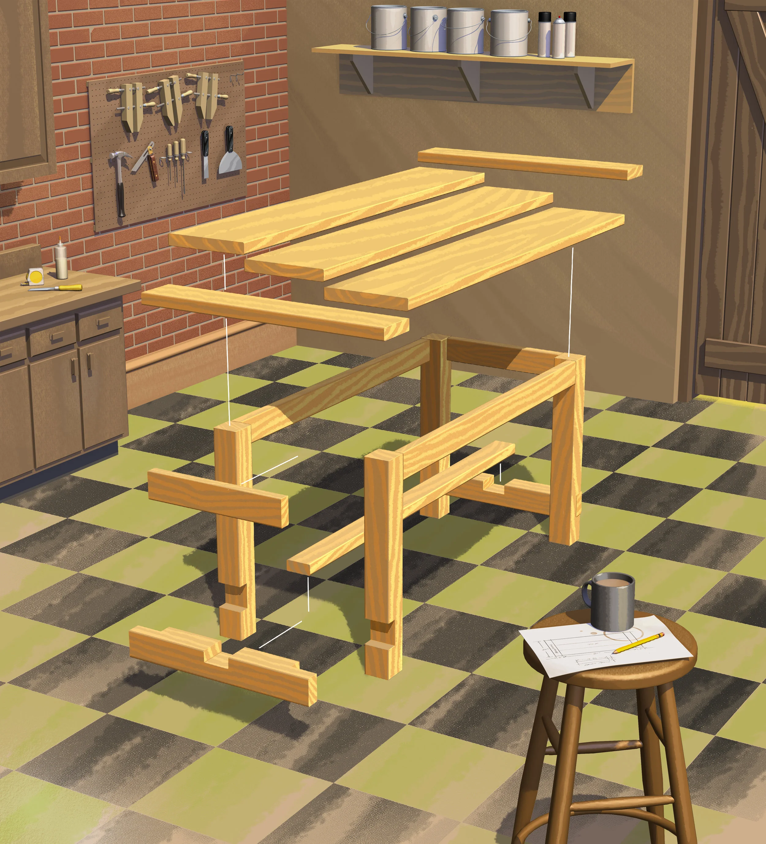 Farm House Table - explo view