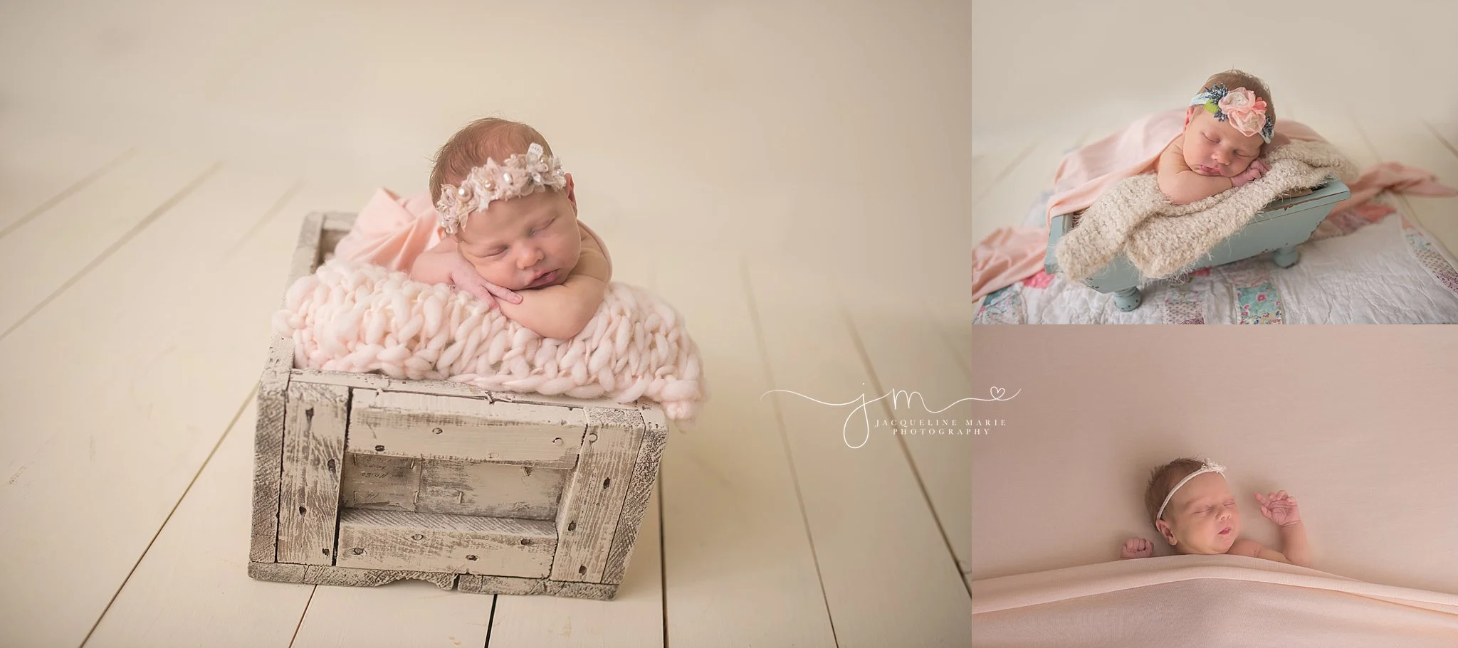 Soft pastel colors are featured in newborn portrait with two week old newborn at Jacqueline Marie Photography in Columbus Ohio
