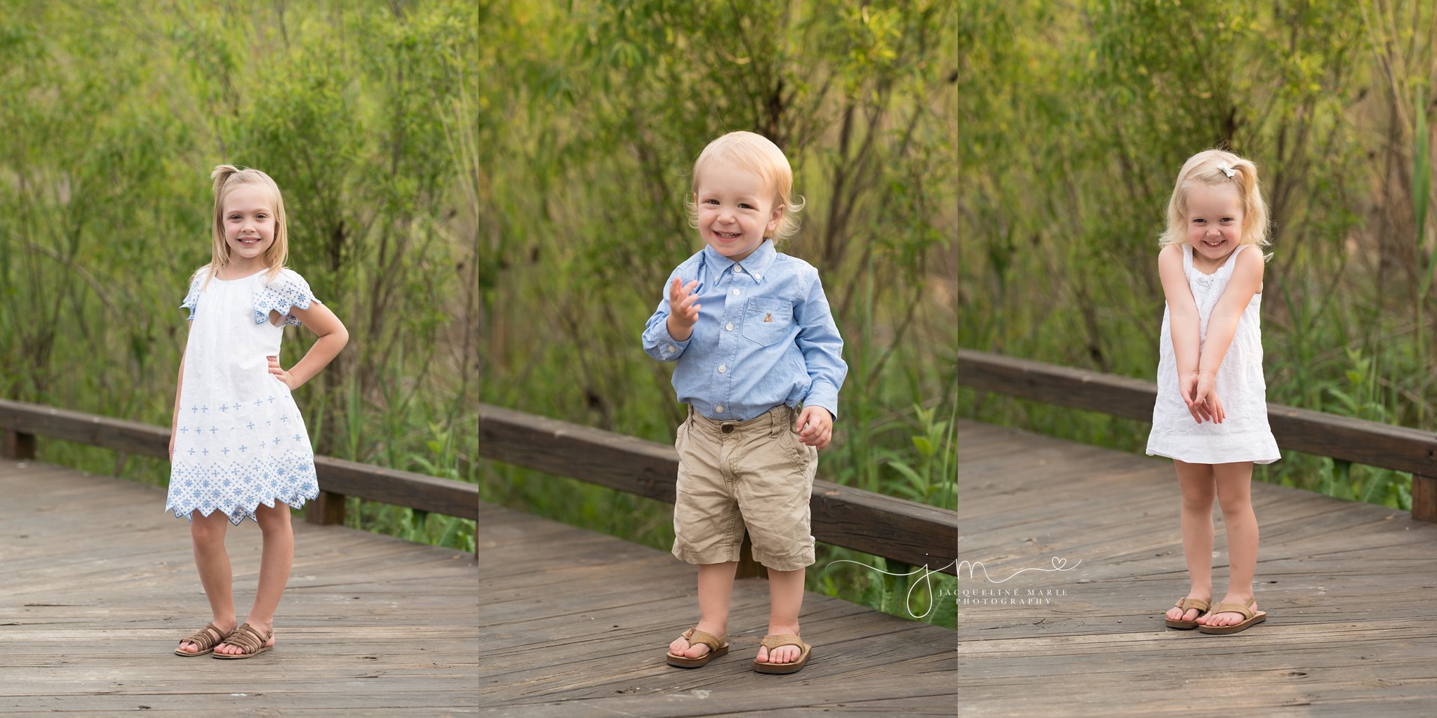 family and children photography in columbus ohio features individual portraits of siblings standing and smiling at grange audubon center