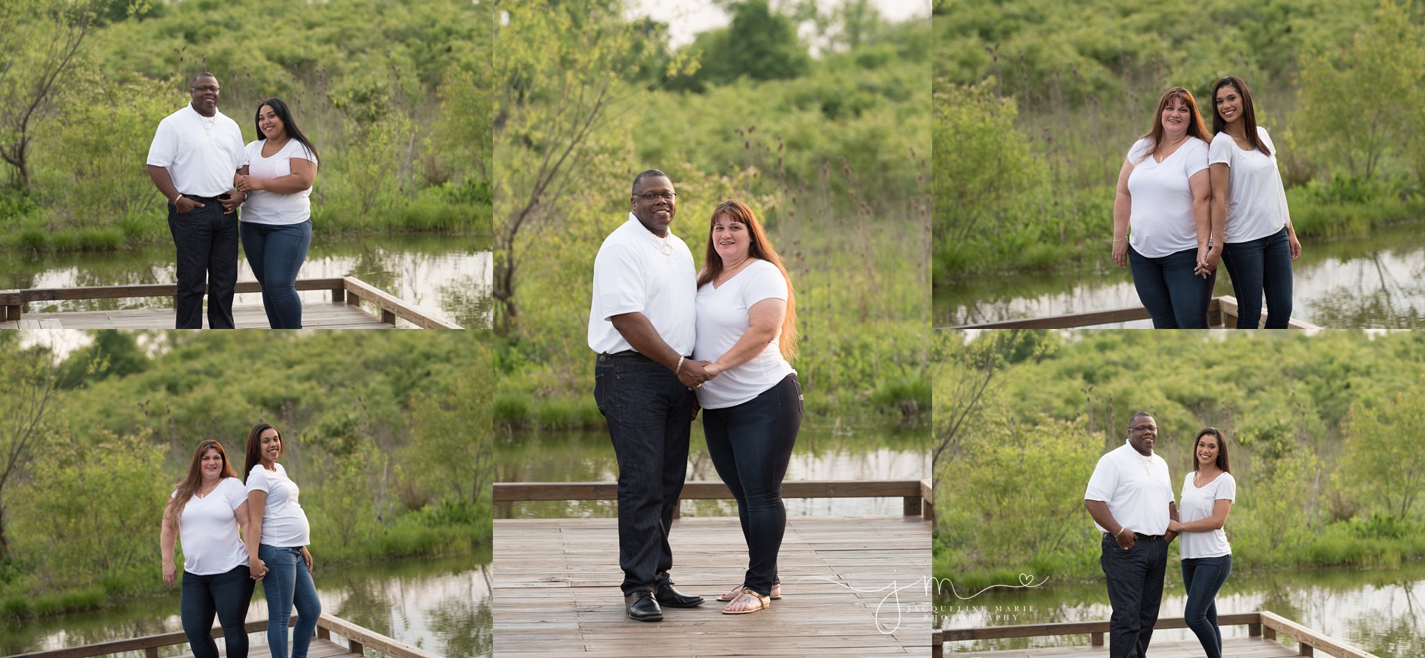 columbus ohio family photographer offers family portraits at grange audubon center as family stand on bridge over the water