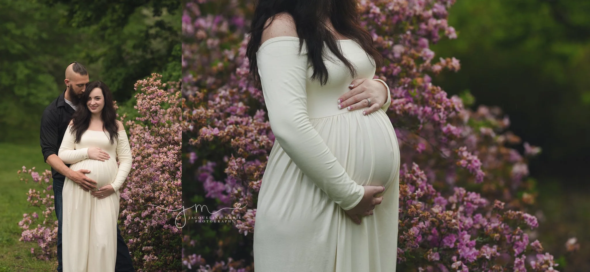 pregnancy and maternity portraits feature mother and father and purple flowers in columbus ohio