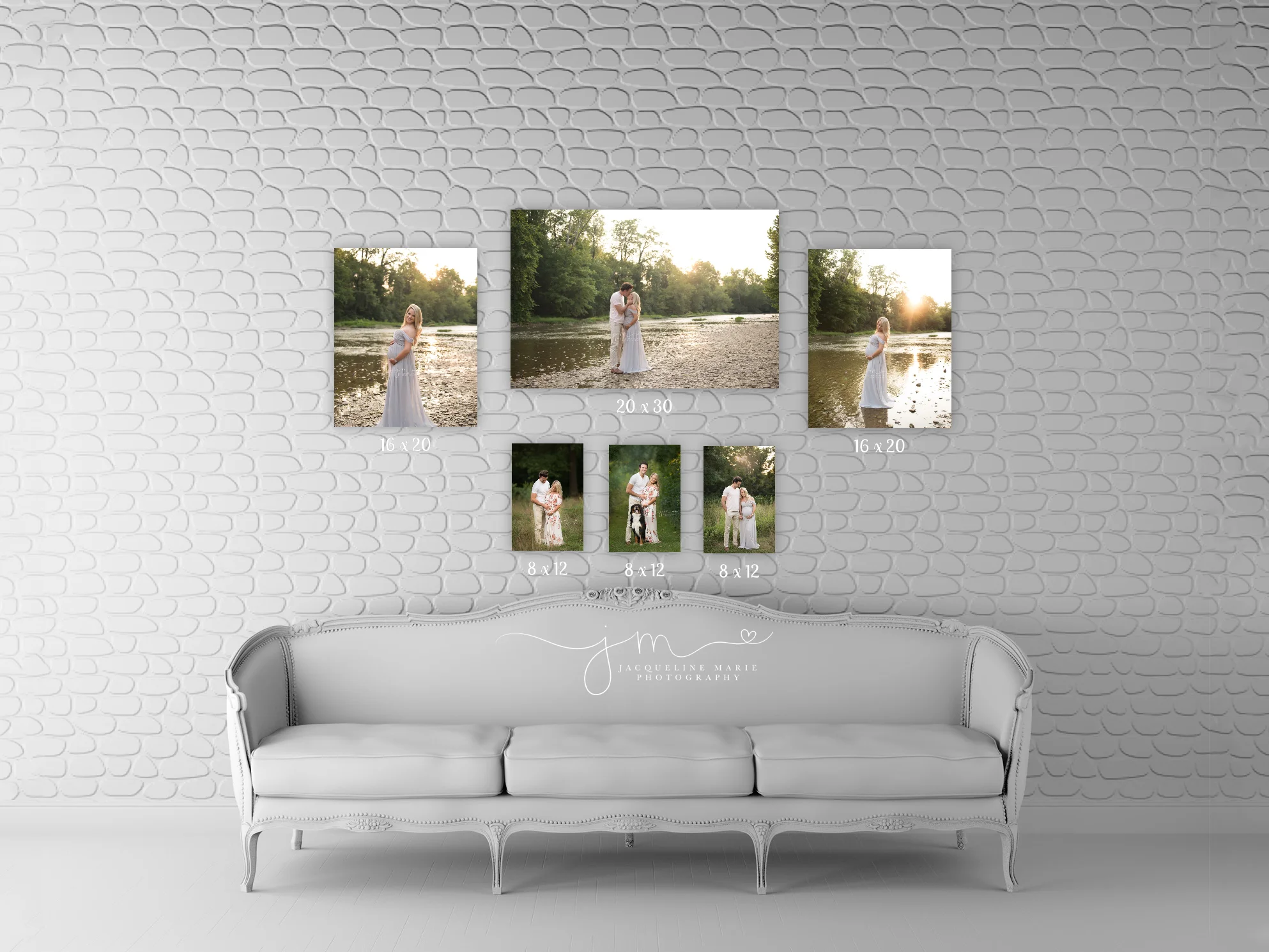 beautiful gallery wall designed with maternity images on canvas by columbus ohio maternity photographer