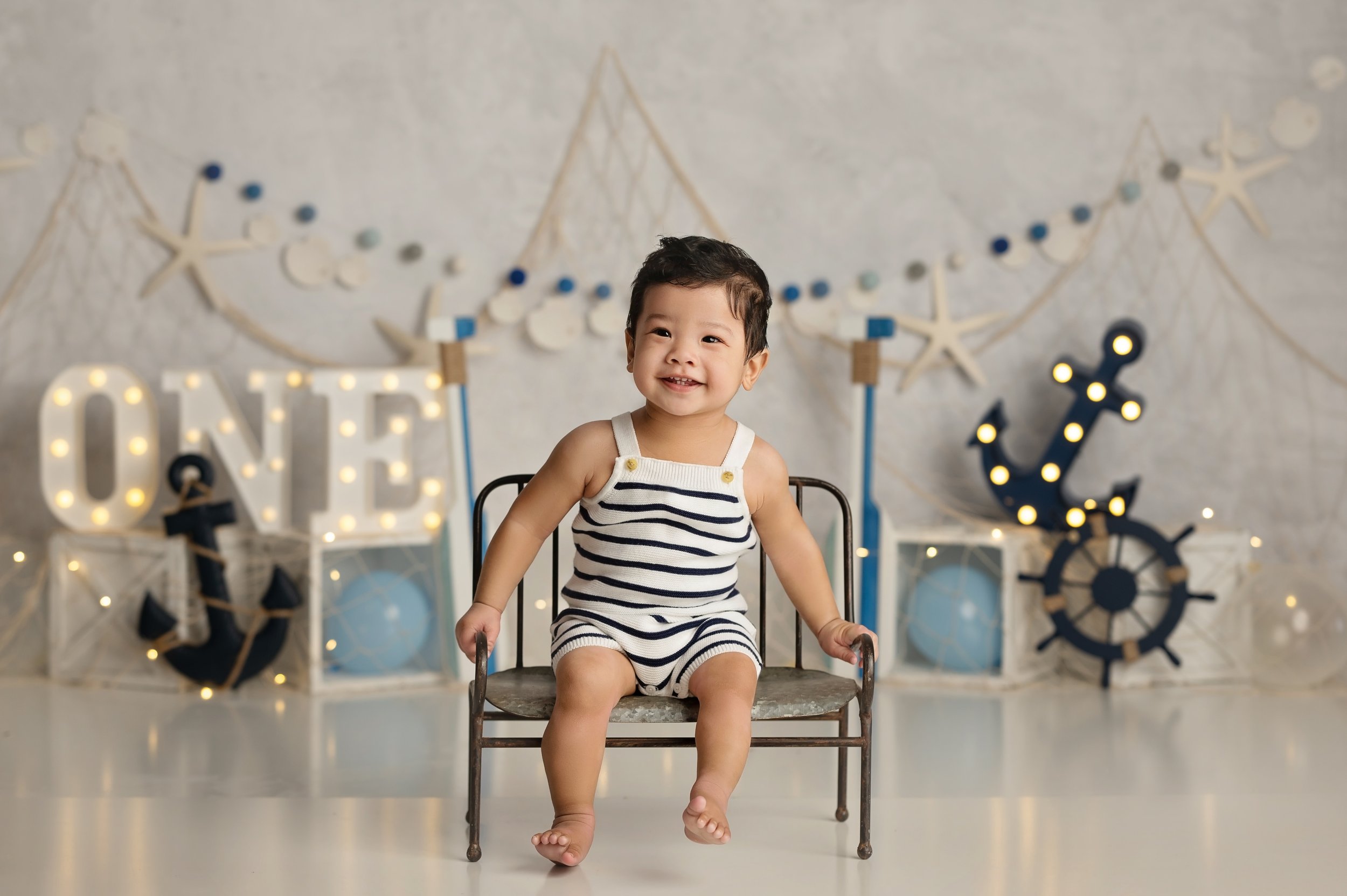 nautical first birthday cake smash in columbus ohio