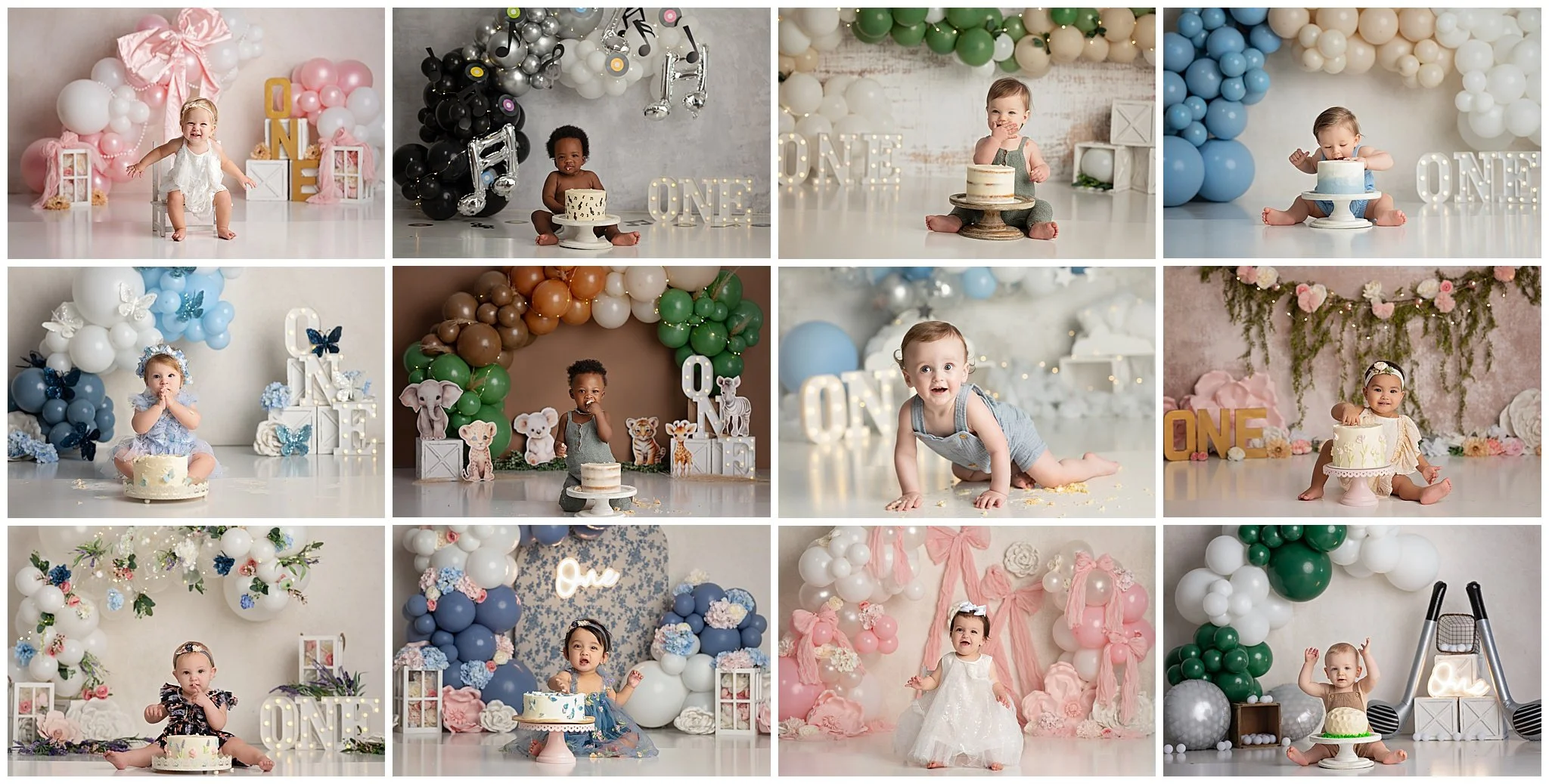 custom designed setups with cake smash for first birthday in Columbus Ohio photography studio
