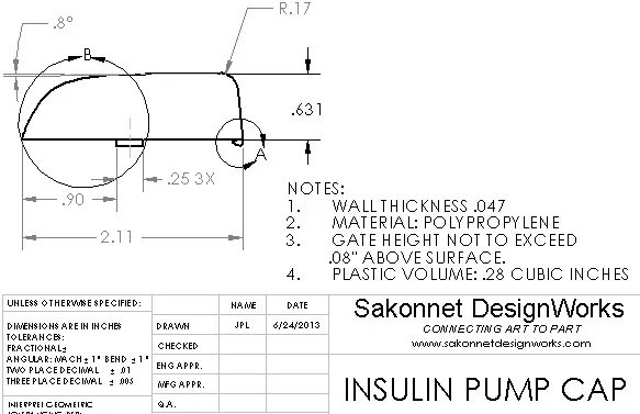 We also completed a detailed engineering drawing for injection molding.