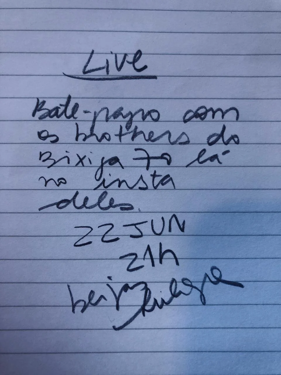 22 JUN 2020 . INSTAGRAM LIVE COM BIXIGA 70