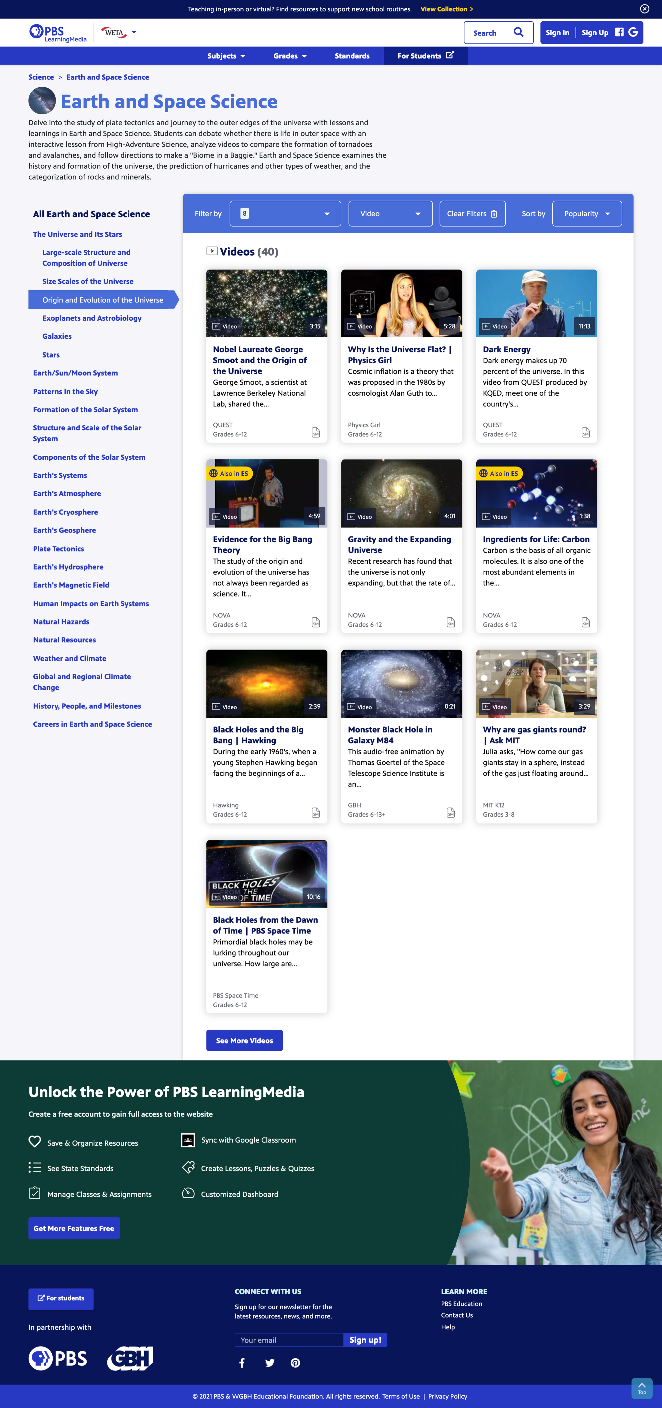 PBS LearningMedia Specific Subject Results Page Design 