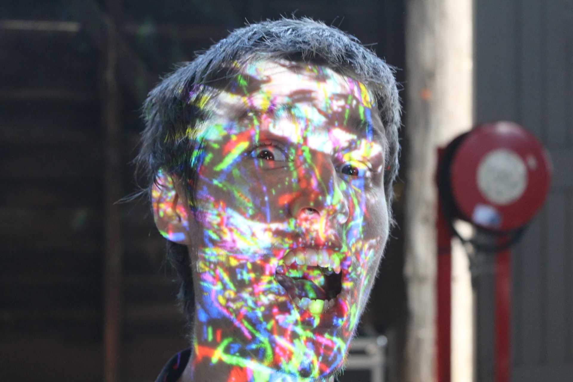 Anatole being blasted with rainbow.