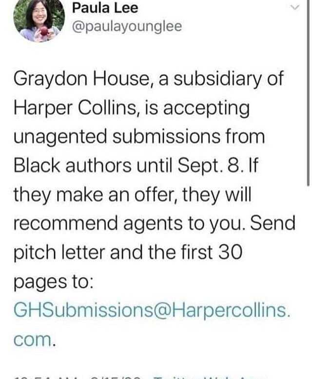 Attention #Black #authors: this could be a great opportunity for you! I’m unaffiliated with any of the parties, but heard about it, saw the call on Twitter myself, and thought I’d share. #blacklivesmatter #blackstoriesmatter #blackperspec