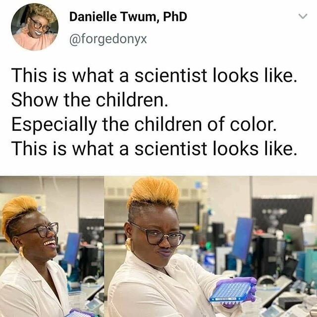 Representation matters. Also, her hair matters...my god it’s majestic. She’s on Insta! @forgedonyx #blacklivesmatter #thisiswhatascientistlookslike