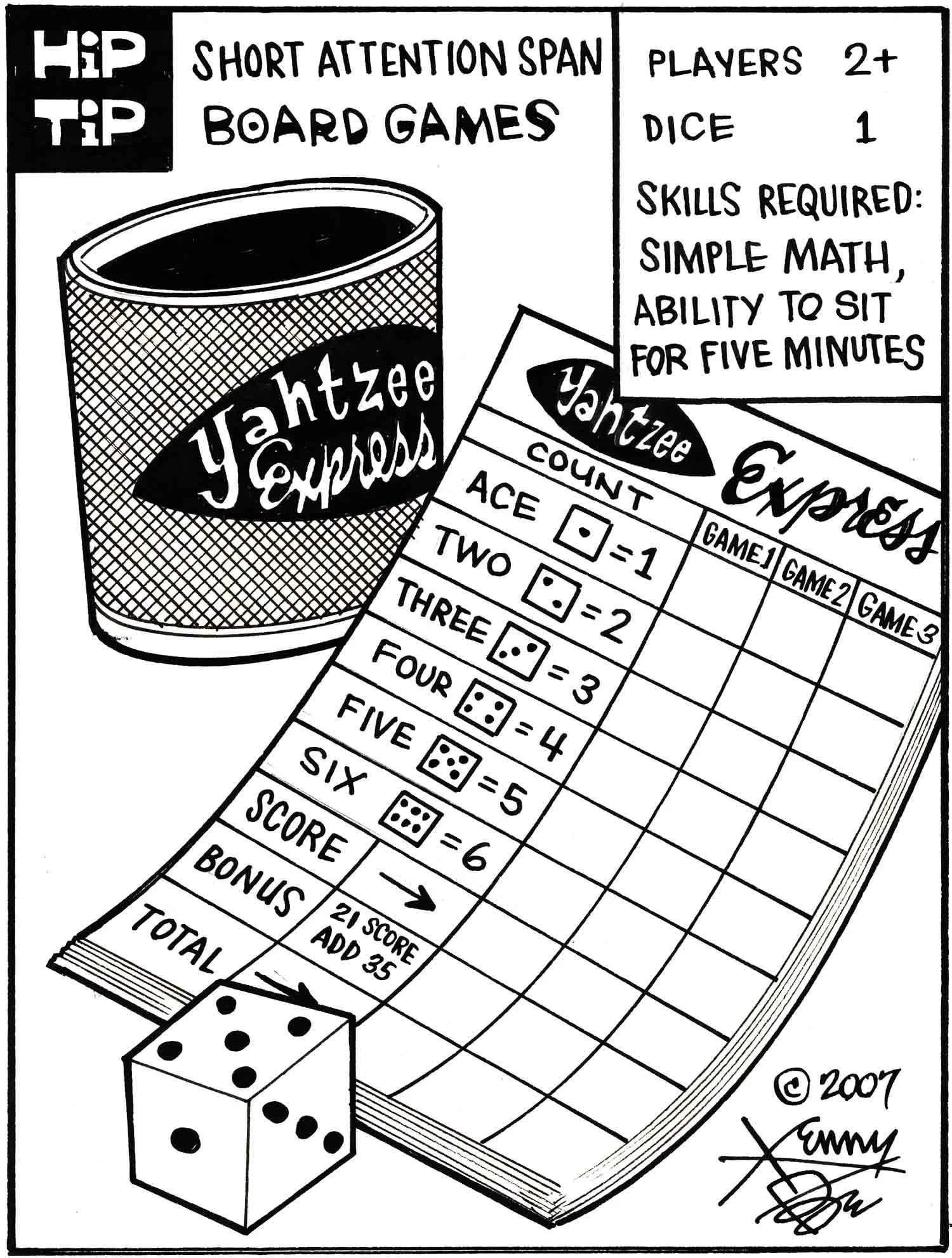 Short Attention Span Express Yahtzee Game Kenny Be Illustration Art & Design Hip Tip Comic.jpg