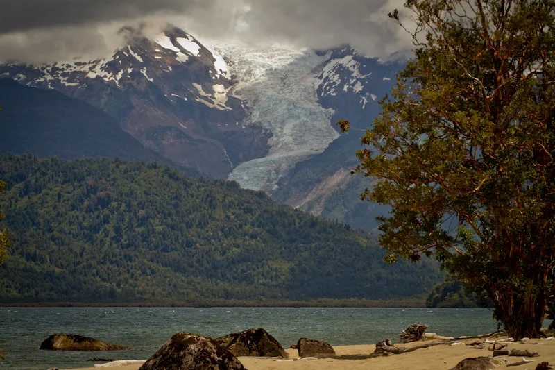 Just one of the many glaciers towering above the lake.