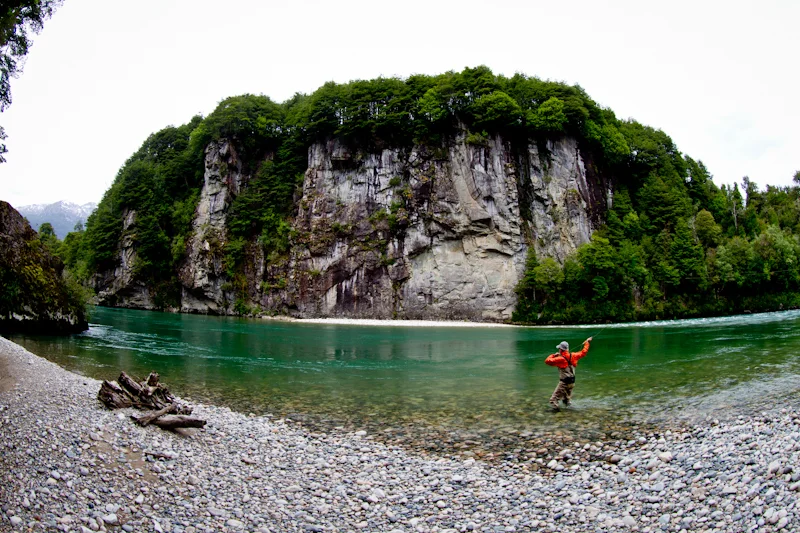 Fishing a beautiful pool on the Rio Figueroa. If I did not mention earlier, Chucao has two lodges. Guest typically stay part of their time at Lago Yelcho, and then transfer to the other lodge at Lago Rosselot for the remainder of their trip. It was from this second lodge that we fished the "Fig" which empties in to Lago Rosselot.