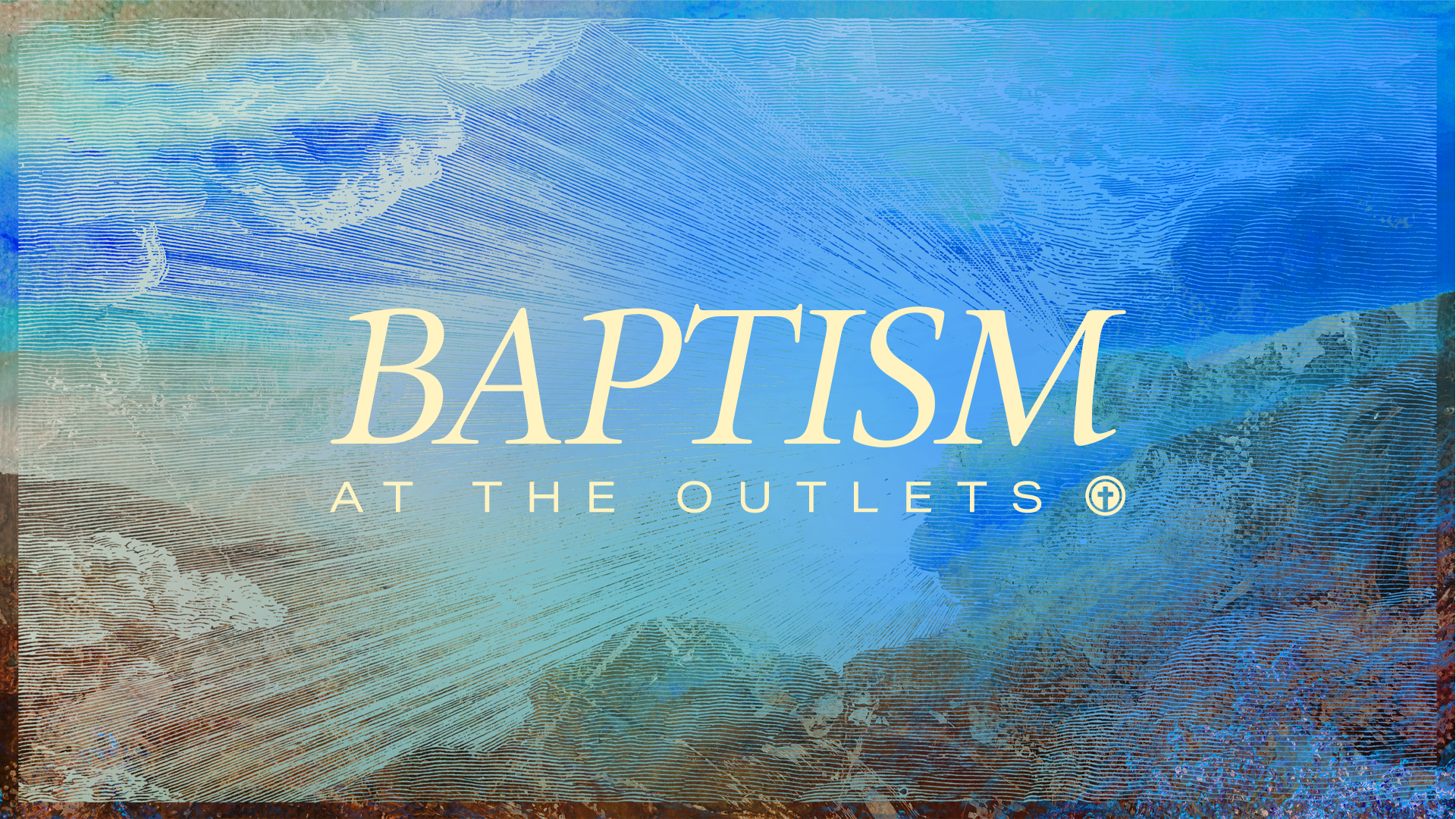 Event poster for a baptism at Calvary South OC. The poster features a blue textured background with large white text that reads 'Baptism'. Additional details include the event date, April 20th, and the time, 11:30 am after Easter service, with a location at outlets at San Clemente. The poster also invites RSVPs at calvarysouthoc.com.