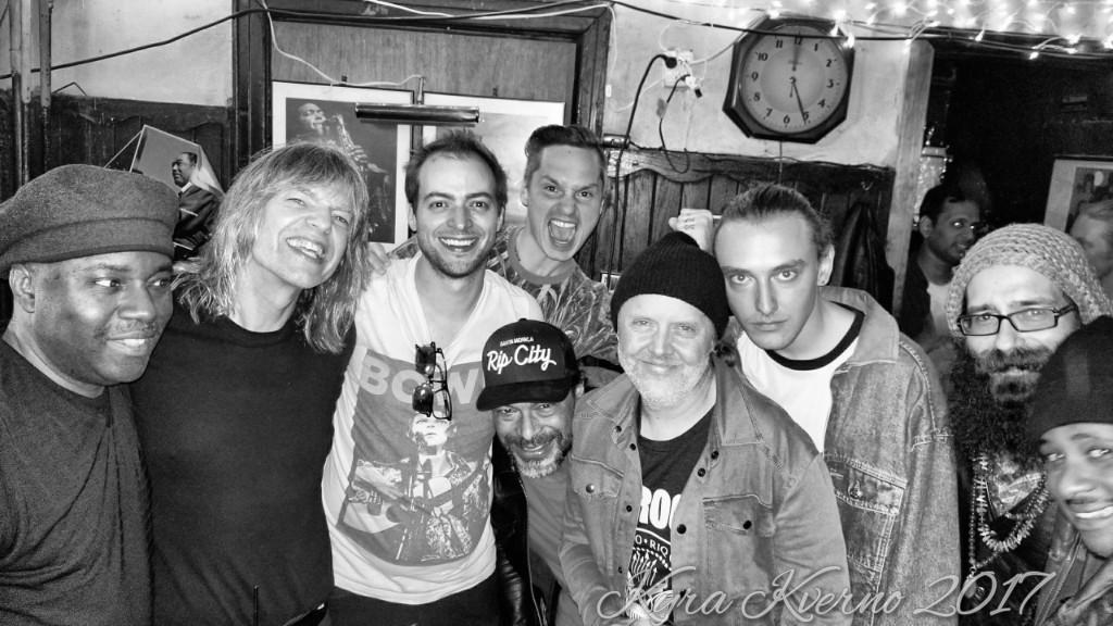 Hanging after a gig playing with Mike Stern, Lenny White and Teymur Phell (Lenny White, Mike Stern, Chris Ward, Mike Bendy, Robert Trujillo, Lars Ulrich, Myles Ulrich, John Bendy, Ronald Bruner Jr)