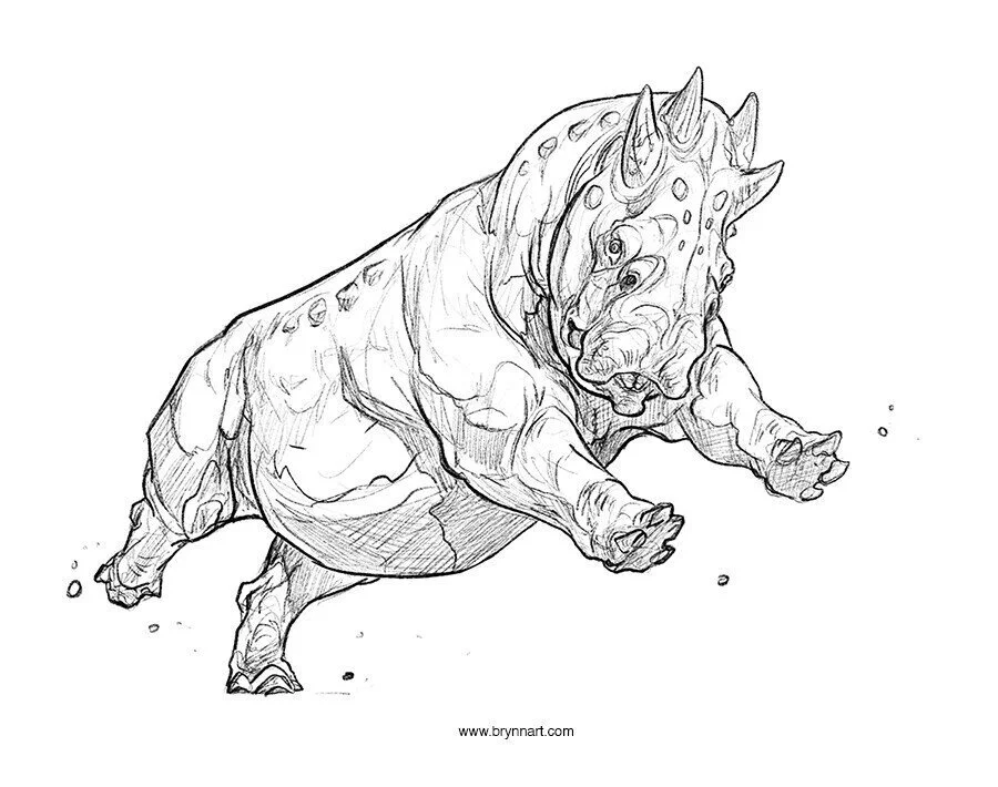 A sketch of a large unglate, weightily bounding towards us