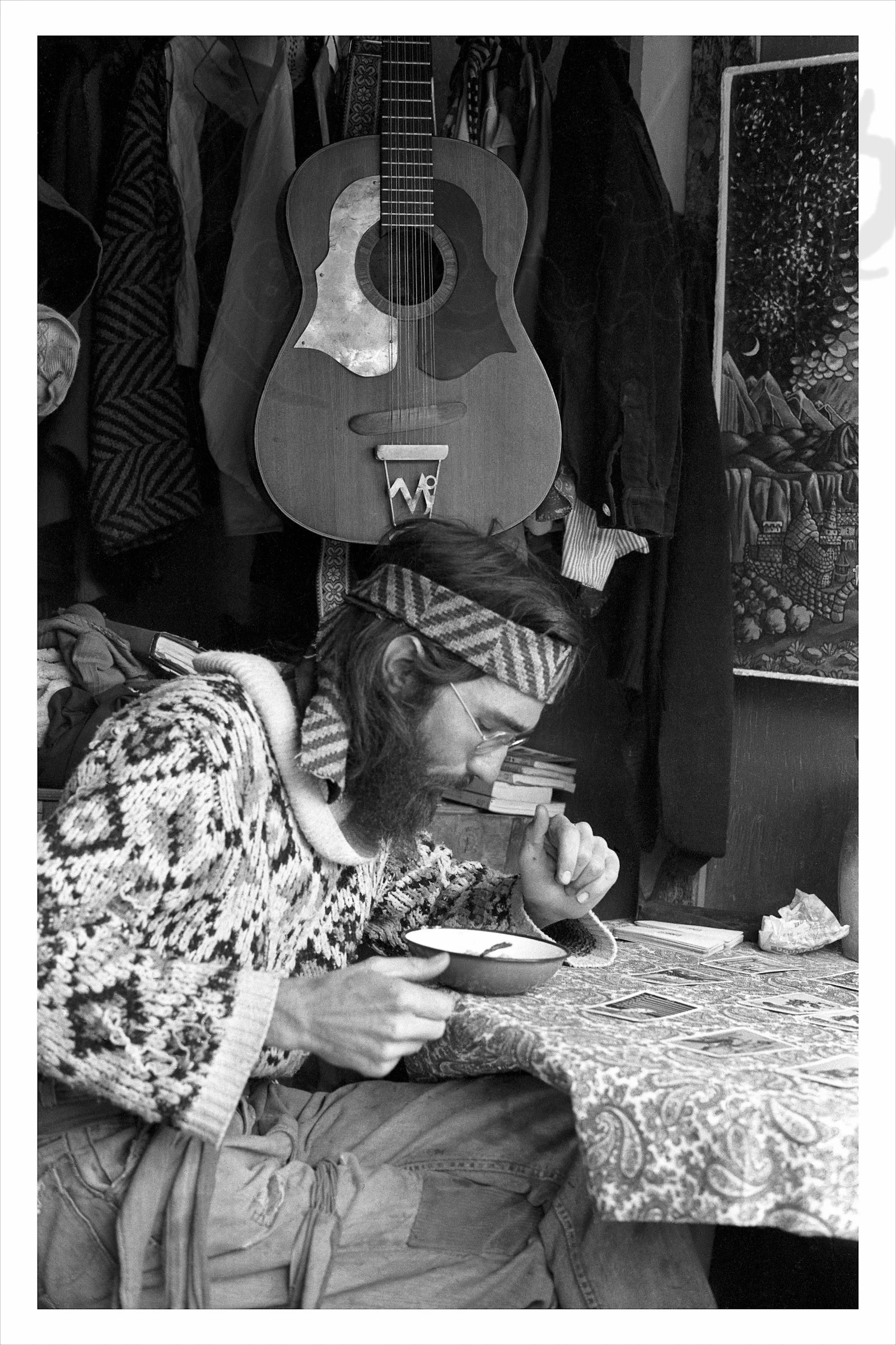 11a-David F, eating and having Tarot Card reading inside Jim and Sandy's shack, Libre, Huerfano Valley, Colorado, June 1969_.jpg