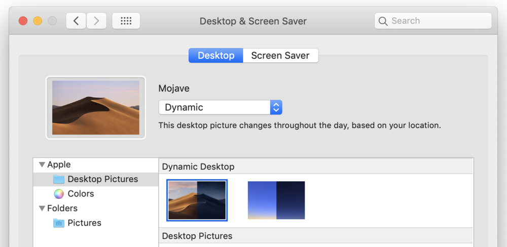 First, select the Mojave default wallpaper then select “Dynamic” in the dropdown. This overrides macOS’s decision to make the desktop dark only.