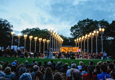 Chris Burden's Light of Reason after it was illuminated Sept. 10. ( photo by Mike Lovett)