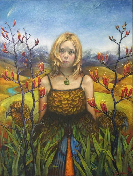 Kea's in the Flax Flowers