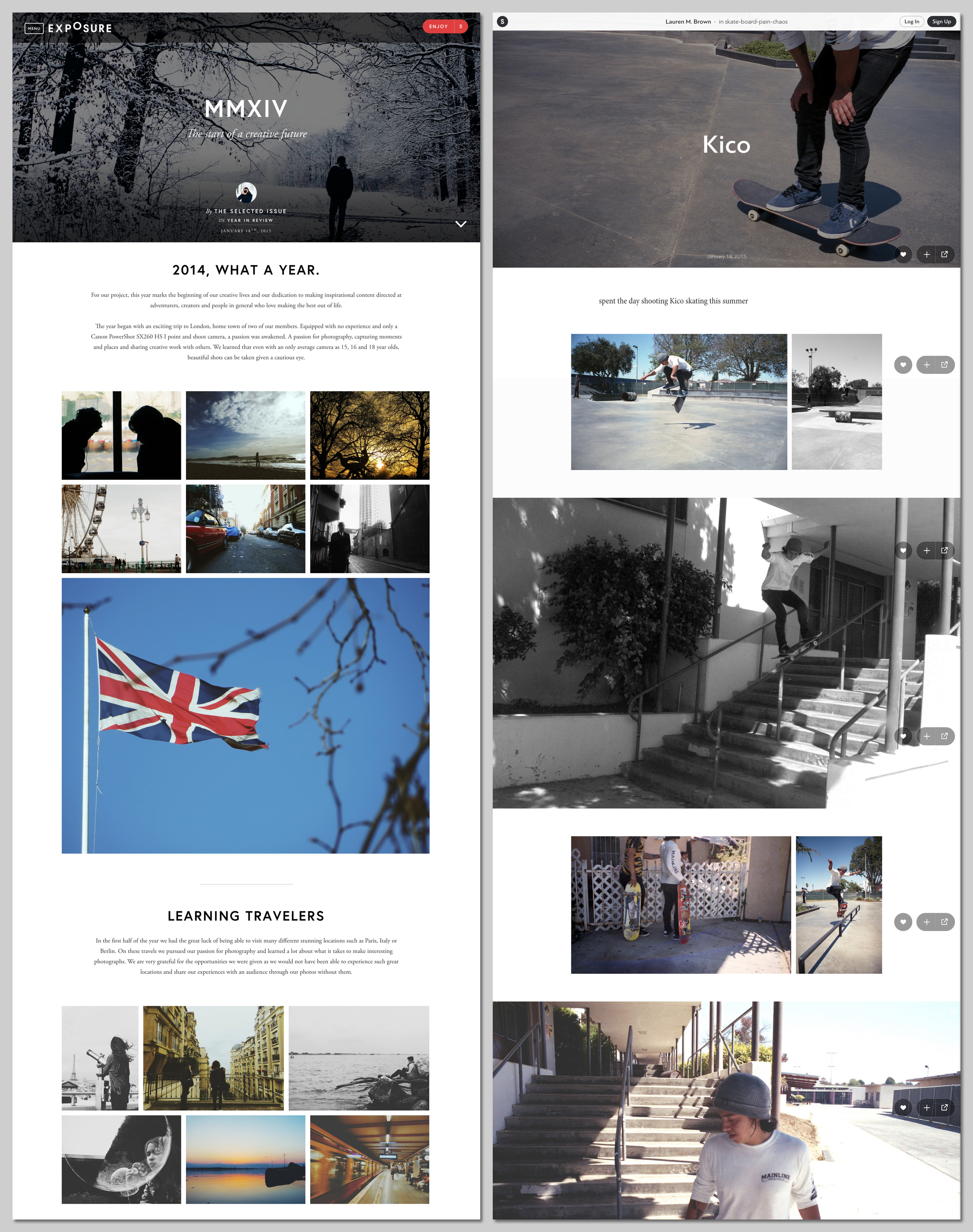 Screenshots from The Selected Issue on Exposure, and Lauren Brown on Stampsy.