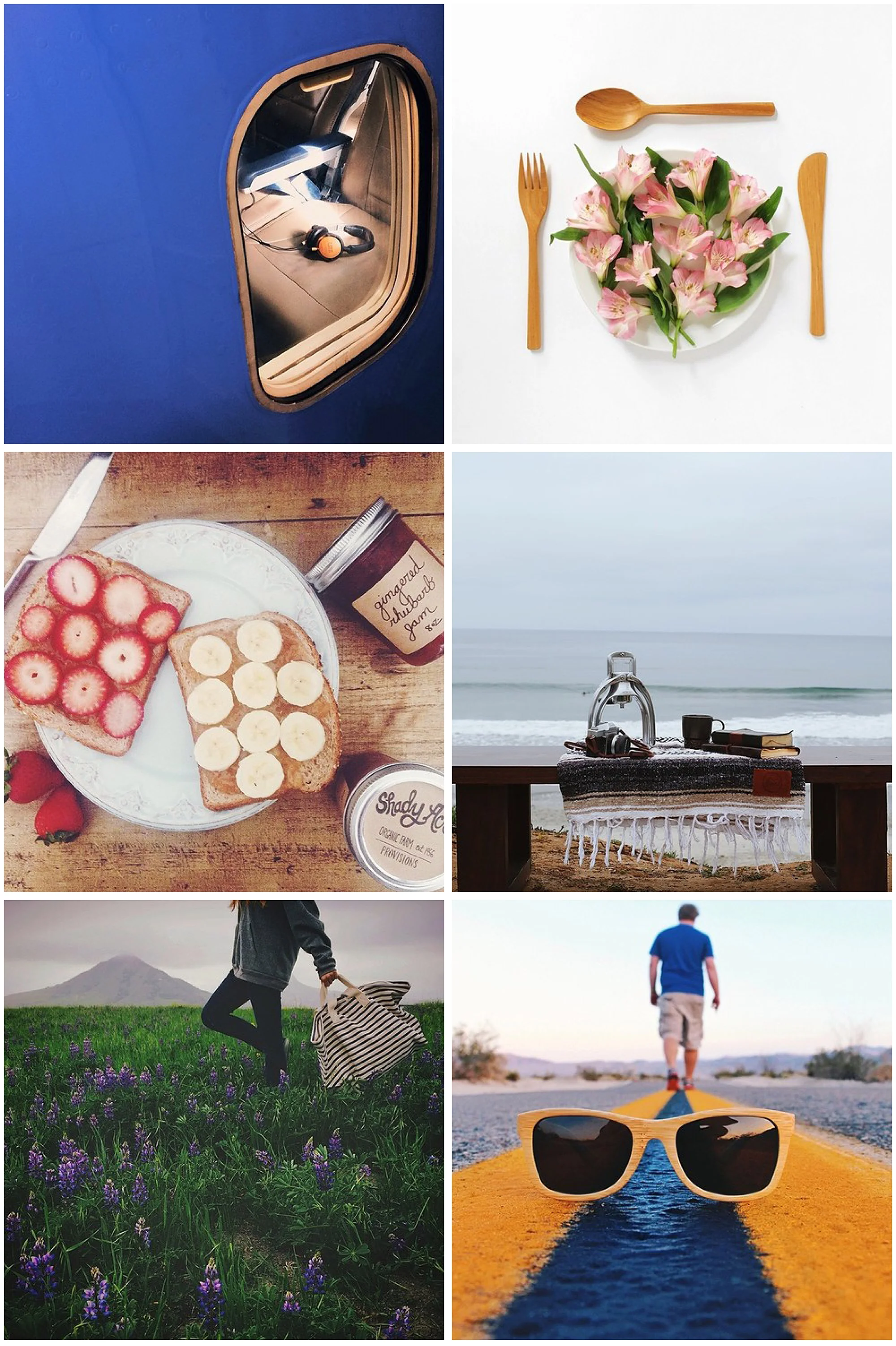 Images from an Earth Day campaign by Mobile Media Lab for Rodales. From top left, influential Instagrammers @brandenharvey , @cacahuete_sr , @flashesofstyle , @gregorywoodman , @mrsgrubby and @sar_m were all commissioned to post photos to their own feeds.