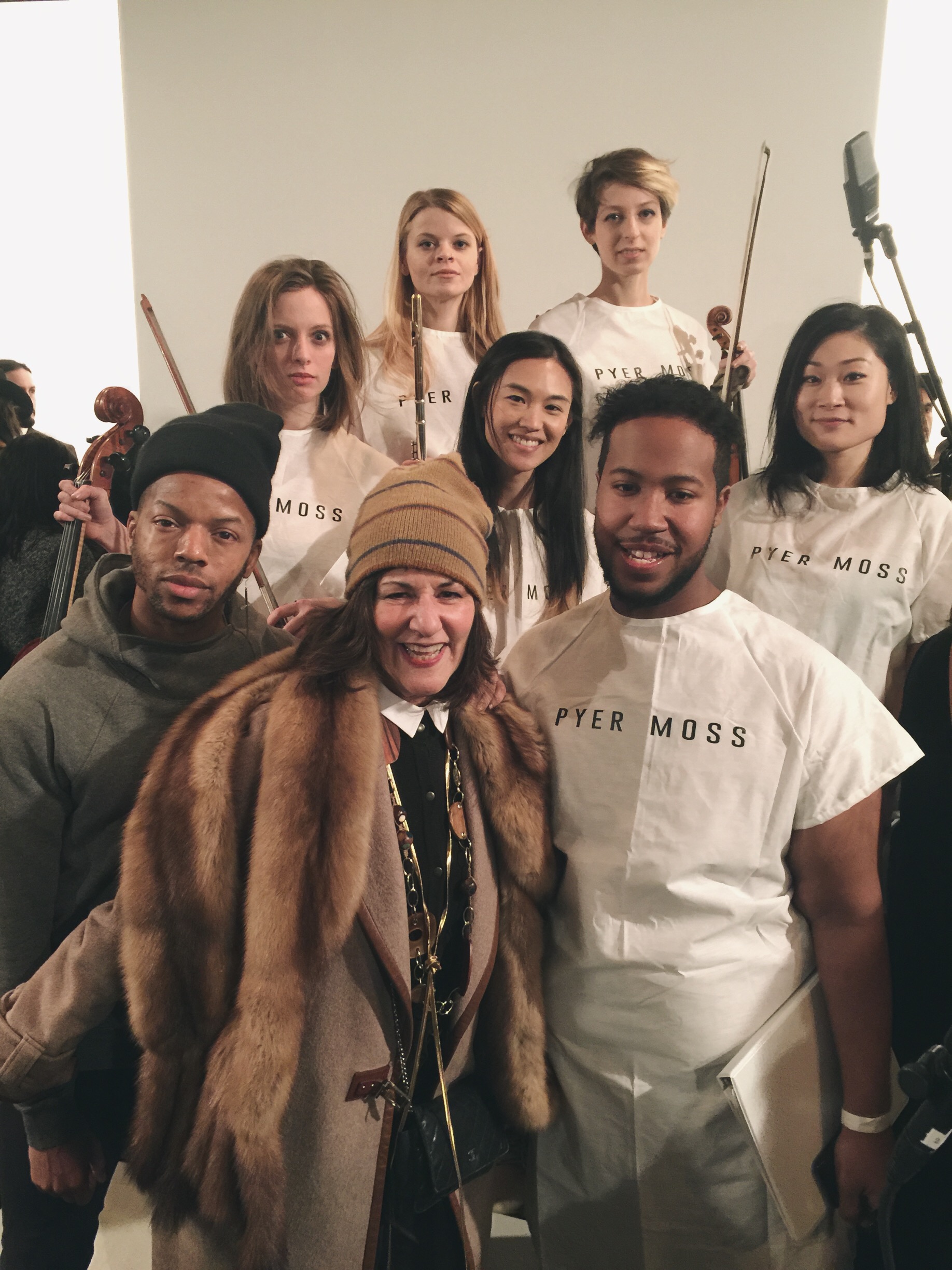 Designer Kay Unger came! We were so excited to see her. Kay is an inspiration and Kirby of Pyer Moss used to work for her. Also pictured with us are Dario Calmese, the brains behind the show concept, and Sterling Overshown.