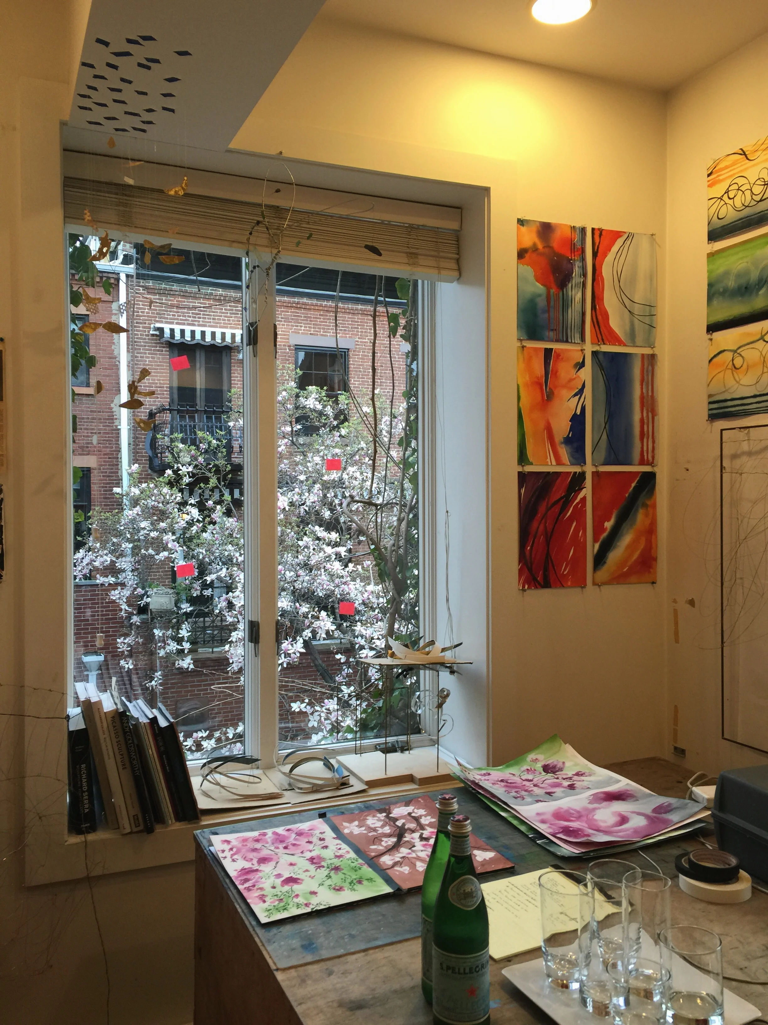 Flowers outside and inside on paper