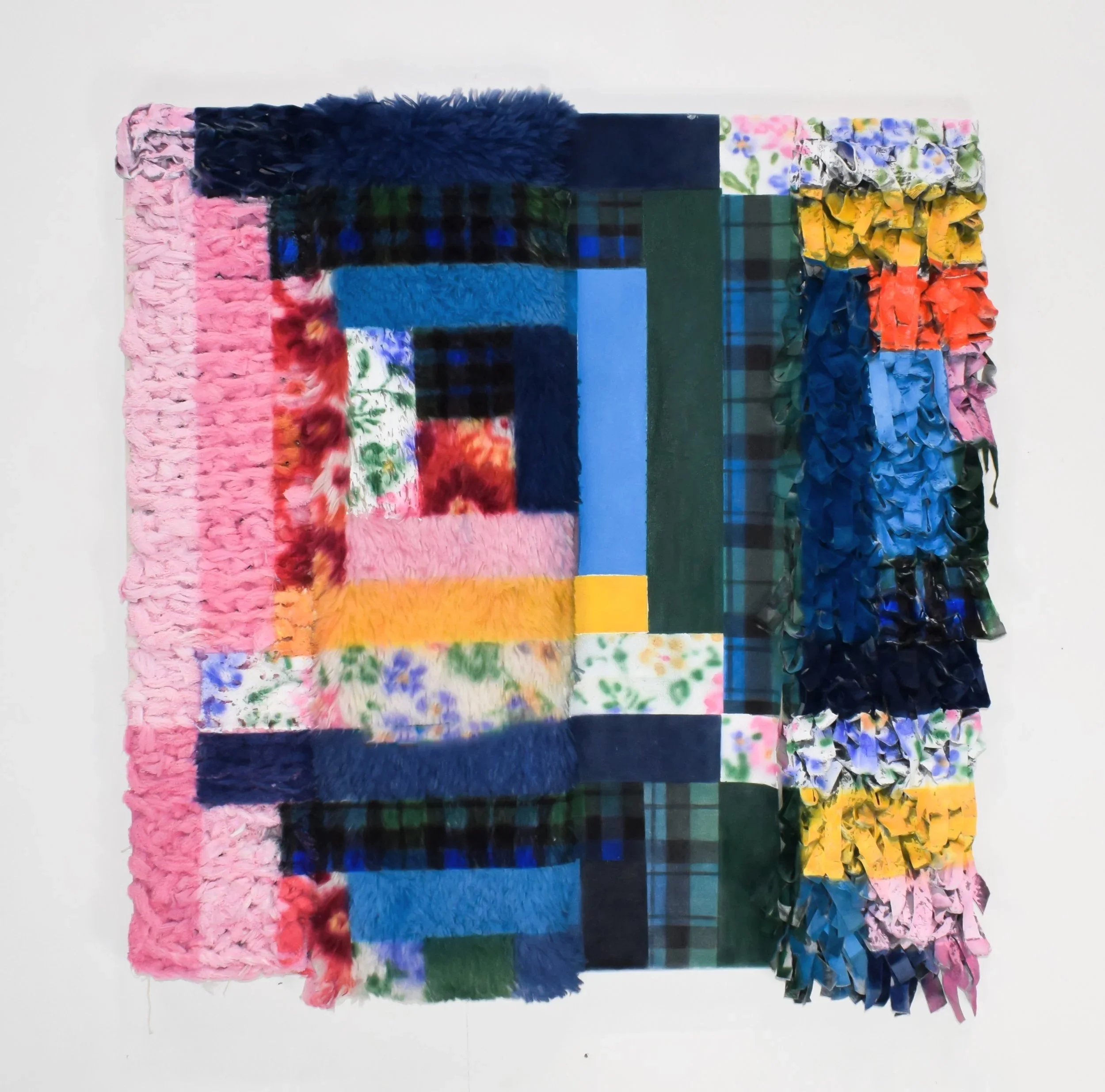 Escalera, 2026, 40"x 40", Acrylic on Mixed Fabrics