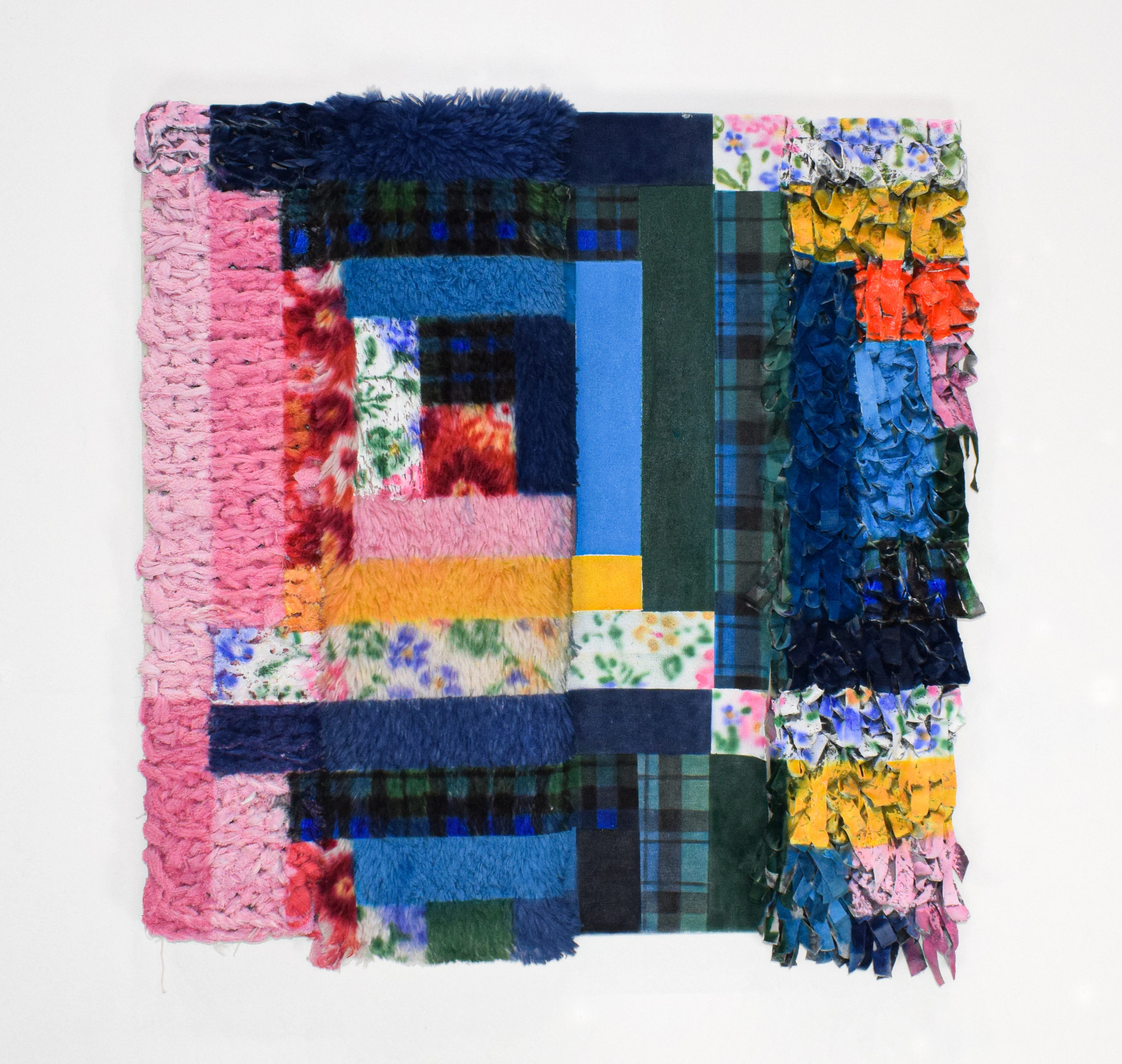 Escalera, 2026, 40"x 40", Acrylic on Mixed Fabrics