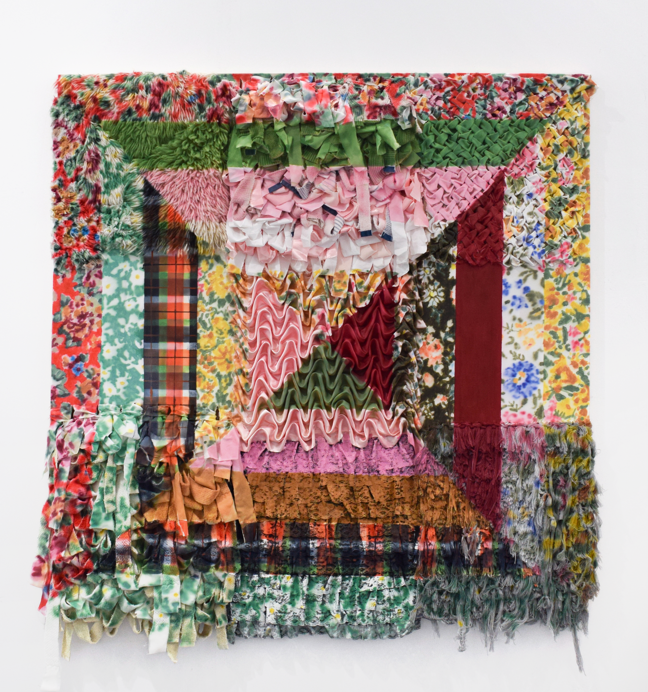 Rosa Mistica, 2024, 60"x 62", Acrylic on Mixed Fabrics