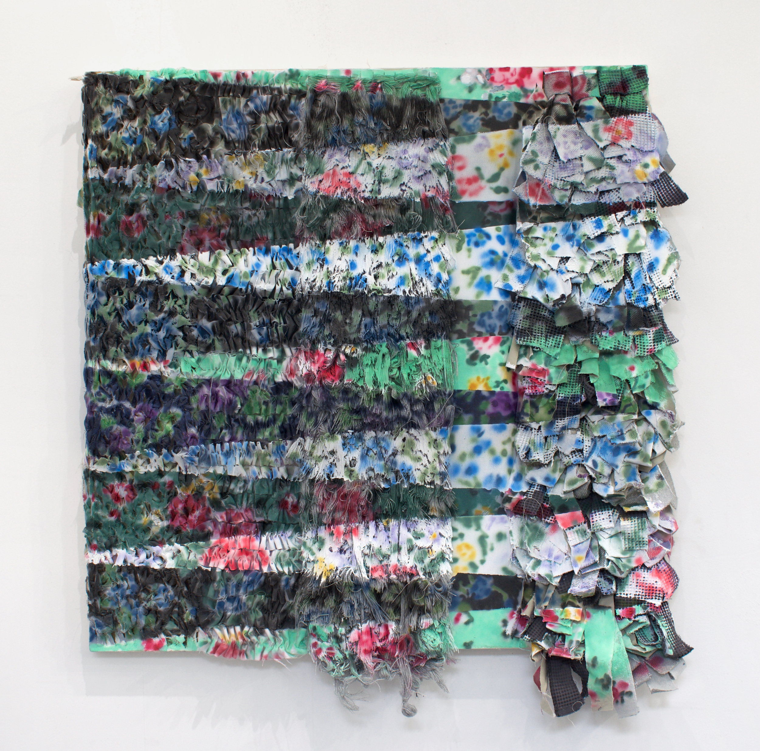 Al Filo, 2025, 36"x 39", Acrylic on Mixed Fabrics
