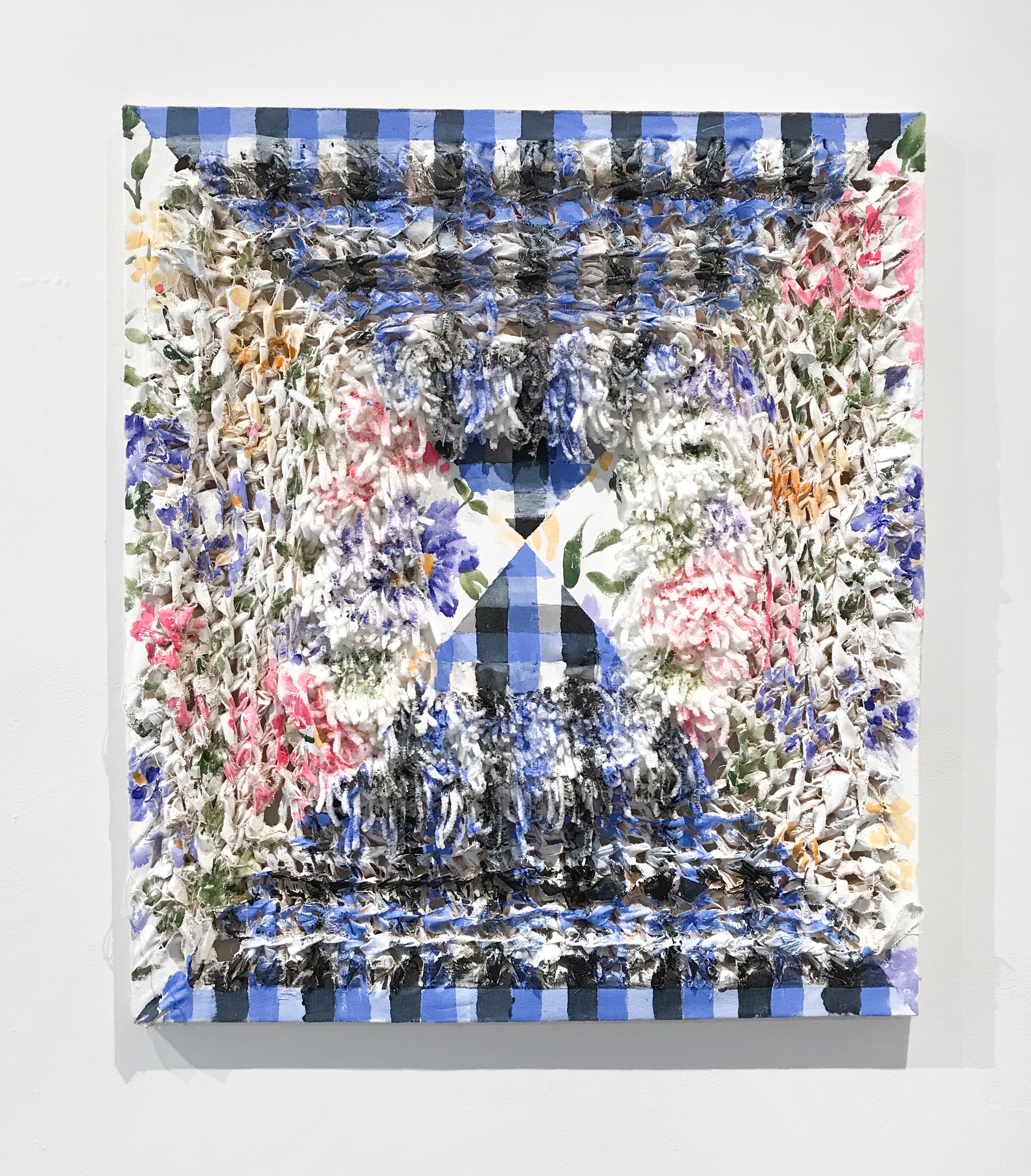 Media Mañana,2023, 27"x 31, Acrylic on Mixed Fabrics