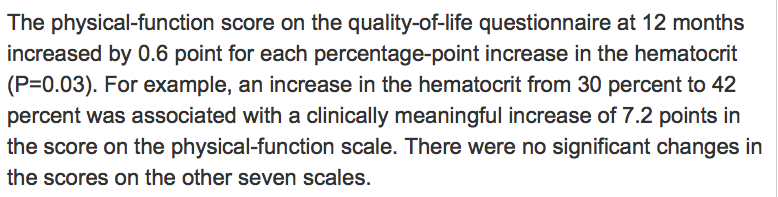 Screencap from Besarab et al, NEJM 1998, Results section