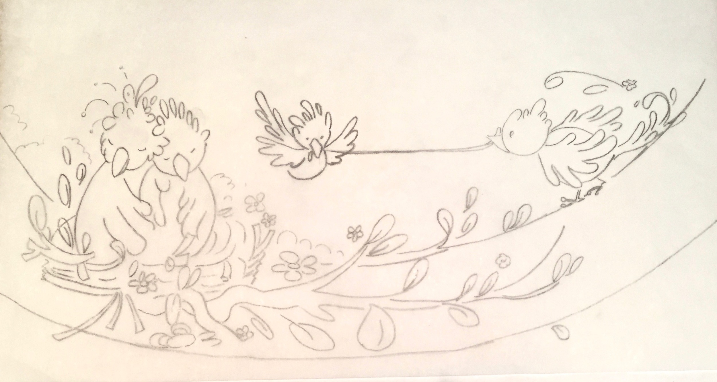 The backside of the trace paper shows my drawing's mirror image.