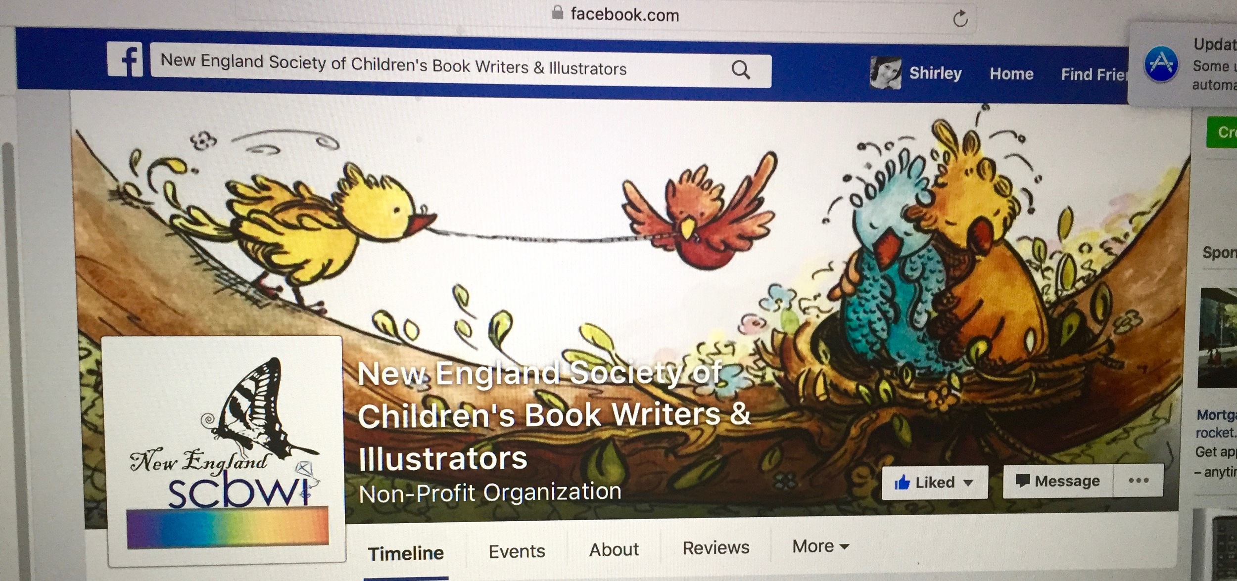 The final artwork on the NE SCBWI Facebook page. 
