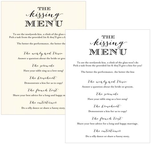 Kissing Menu Cards - B